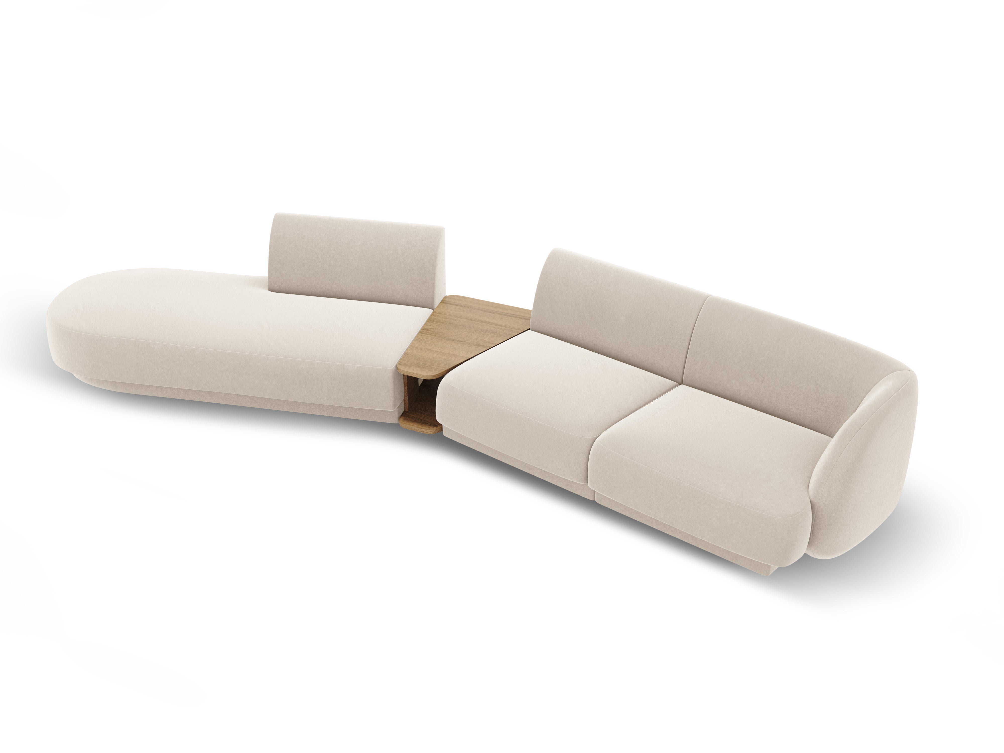 Left-sided modular sofa with table for 4 people, velvet MILEY light beige