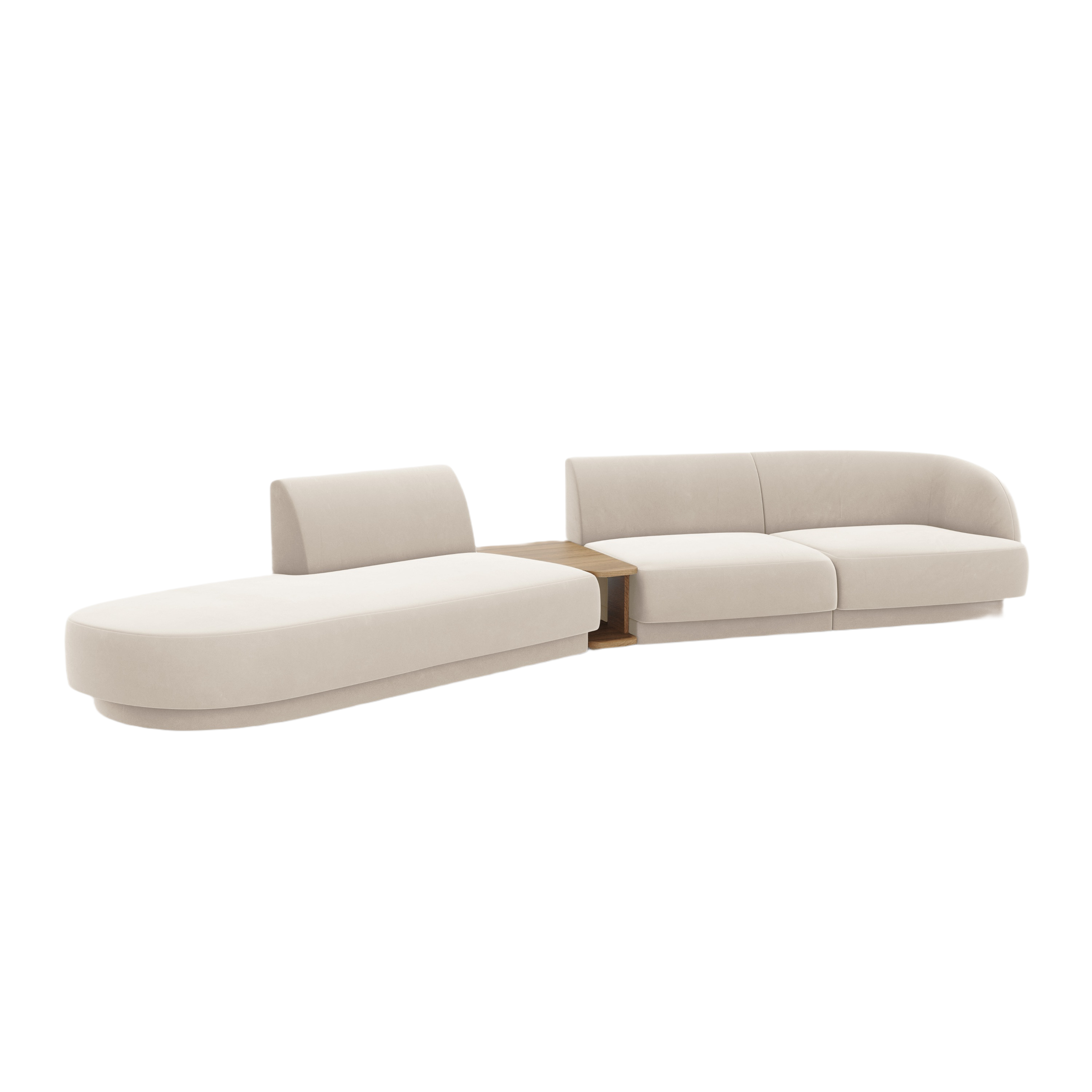 Left-sided modular sofa with table for 4 people, velvet MILEY light beige