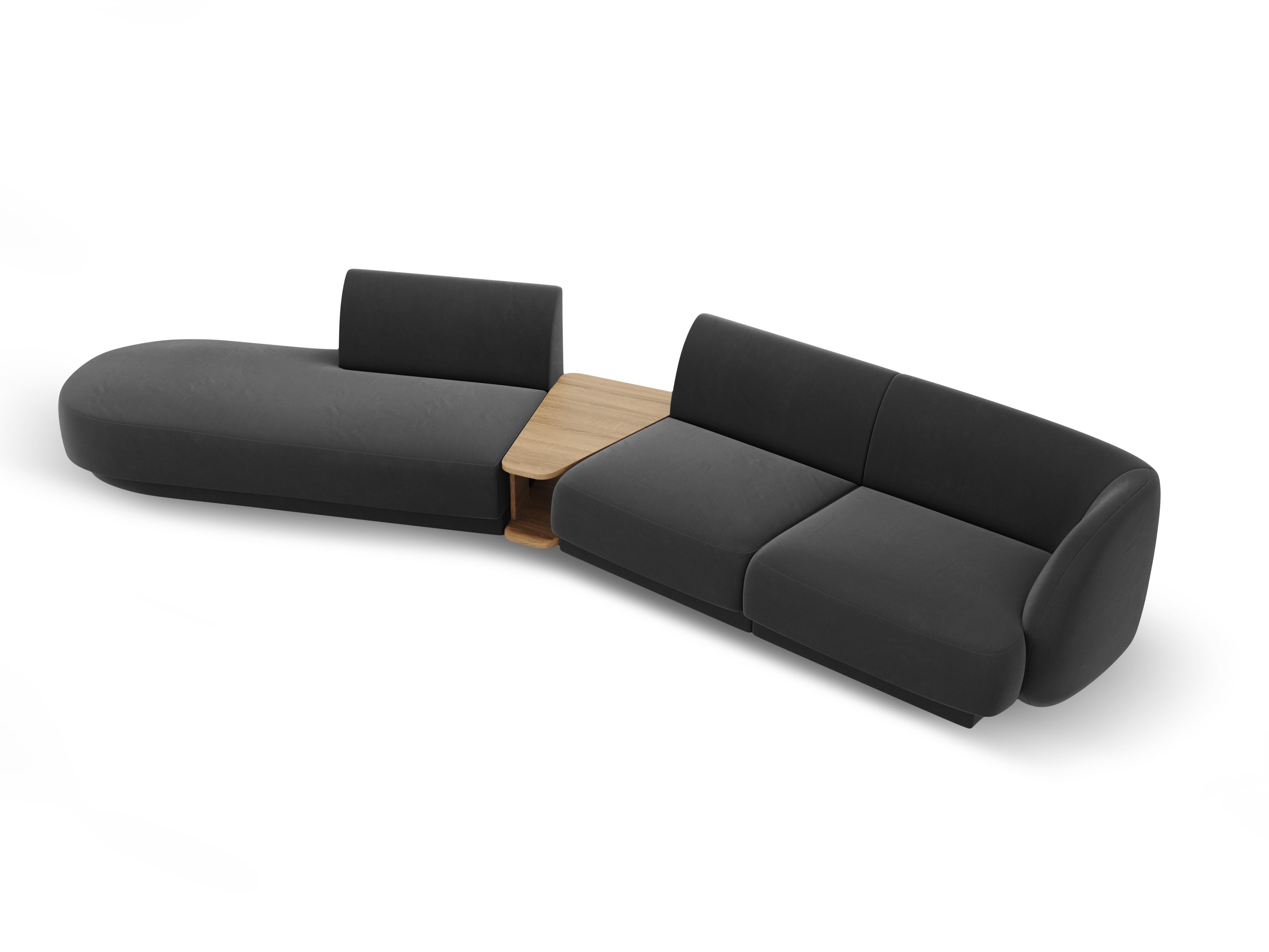 Modulares Sofa links mit Tisch, 4-sitzig, samtig, MILEY, grau