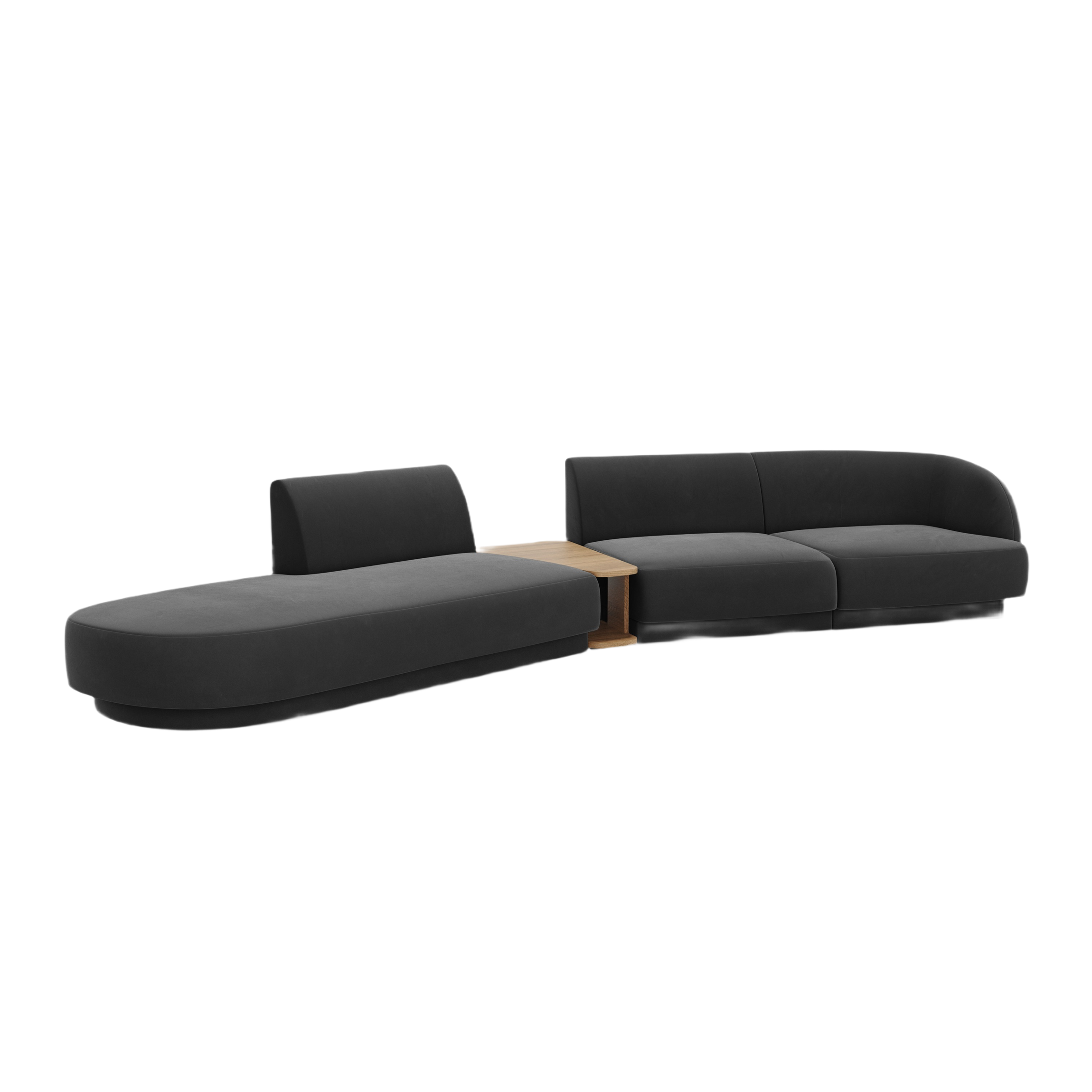 Modulares Sofa links mit Tisch, 4-sitzig, samtig, MILEY, grau