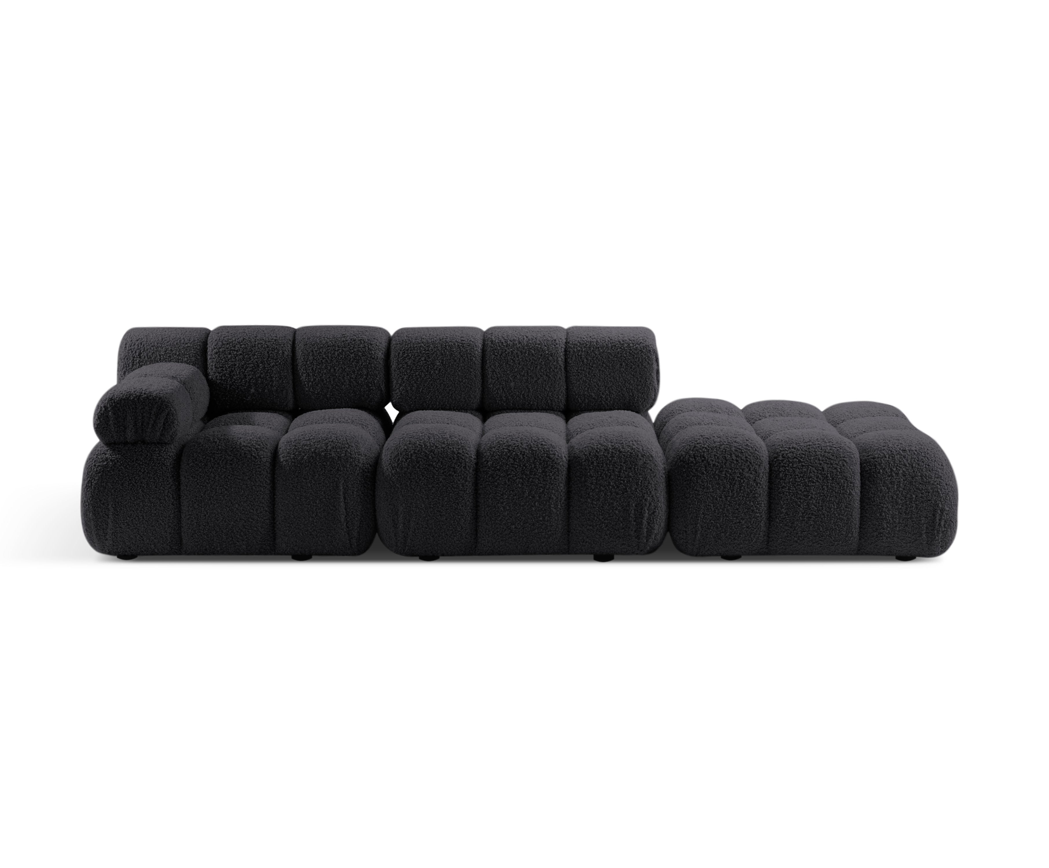Modulares offenes Sofa BELLIS in grafitfarbenem Boucle, rechtsseitig.