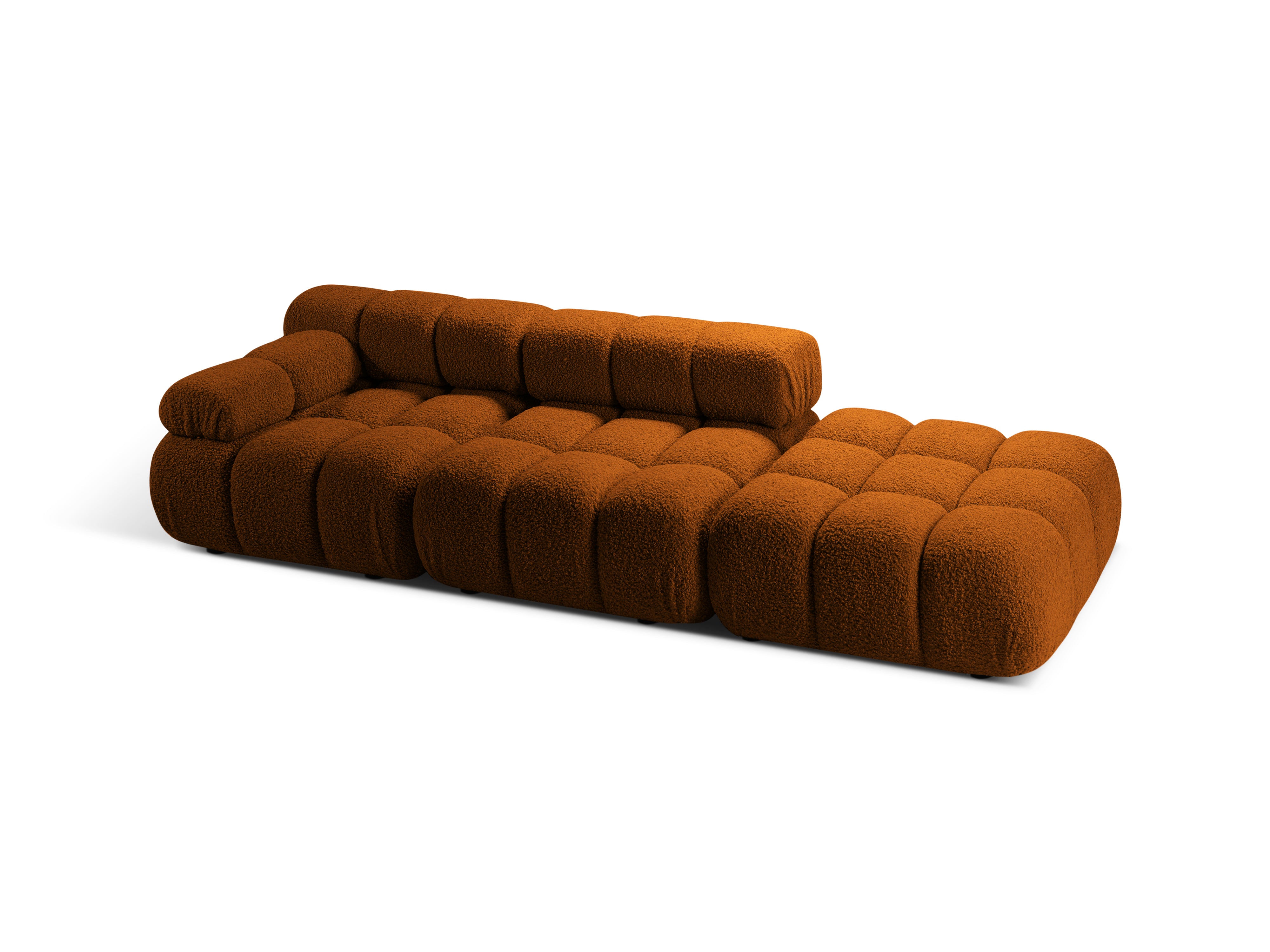 Modulares Sofa mit offener rechter Seite BELLIS in ziegelrotem Boucle.