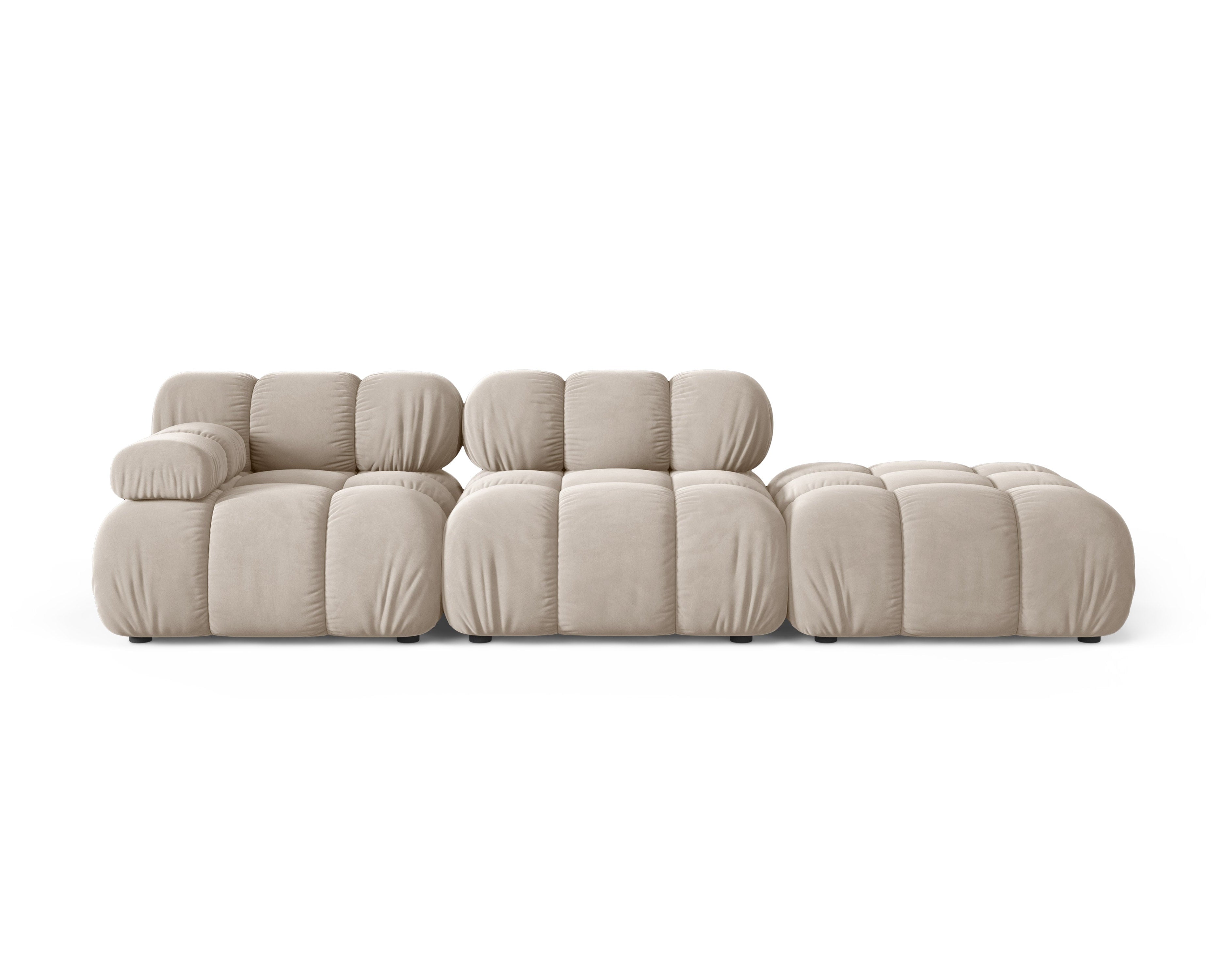 Beige, offene, rechte modulare Samt-Sofa BELLIS