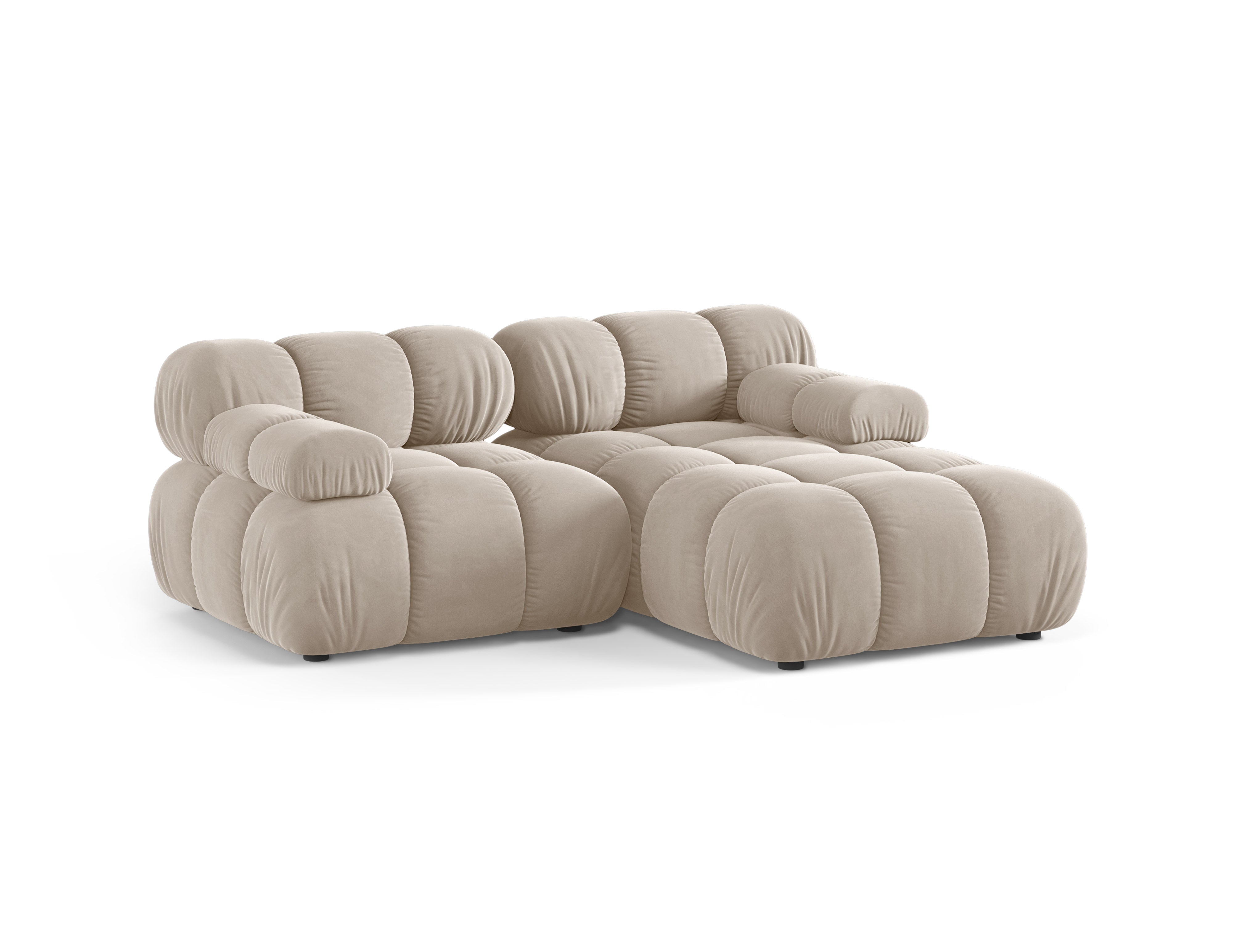 Beiger, rechtsseitiger, 2-sitziger Samt-Ecksofa BELLIS