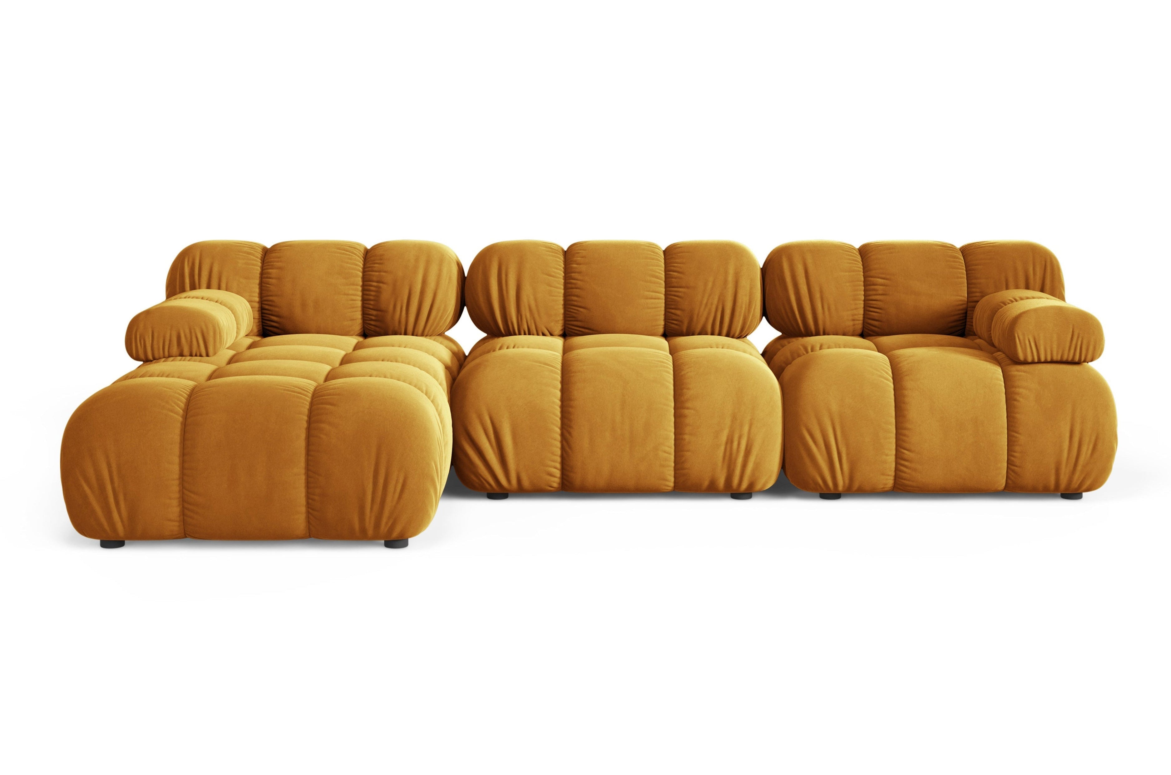 3-sitziger, linksseitiger Ecksofa BELLIS aus senfgelbem Samt