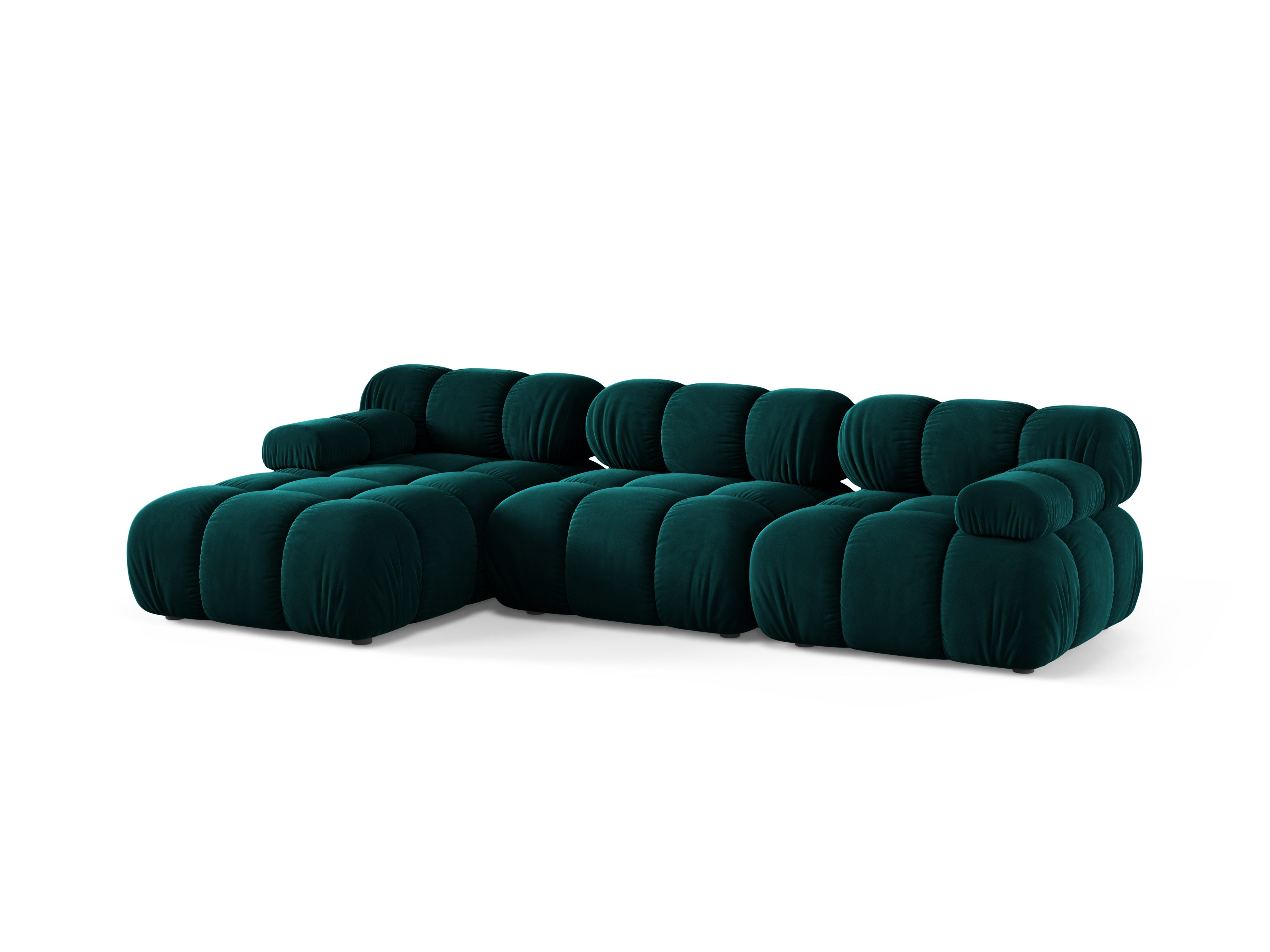 3-sitziger linker Ecksofa BELLIS in tiefem Petrol-Velours