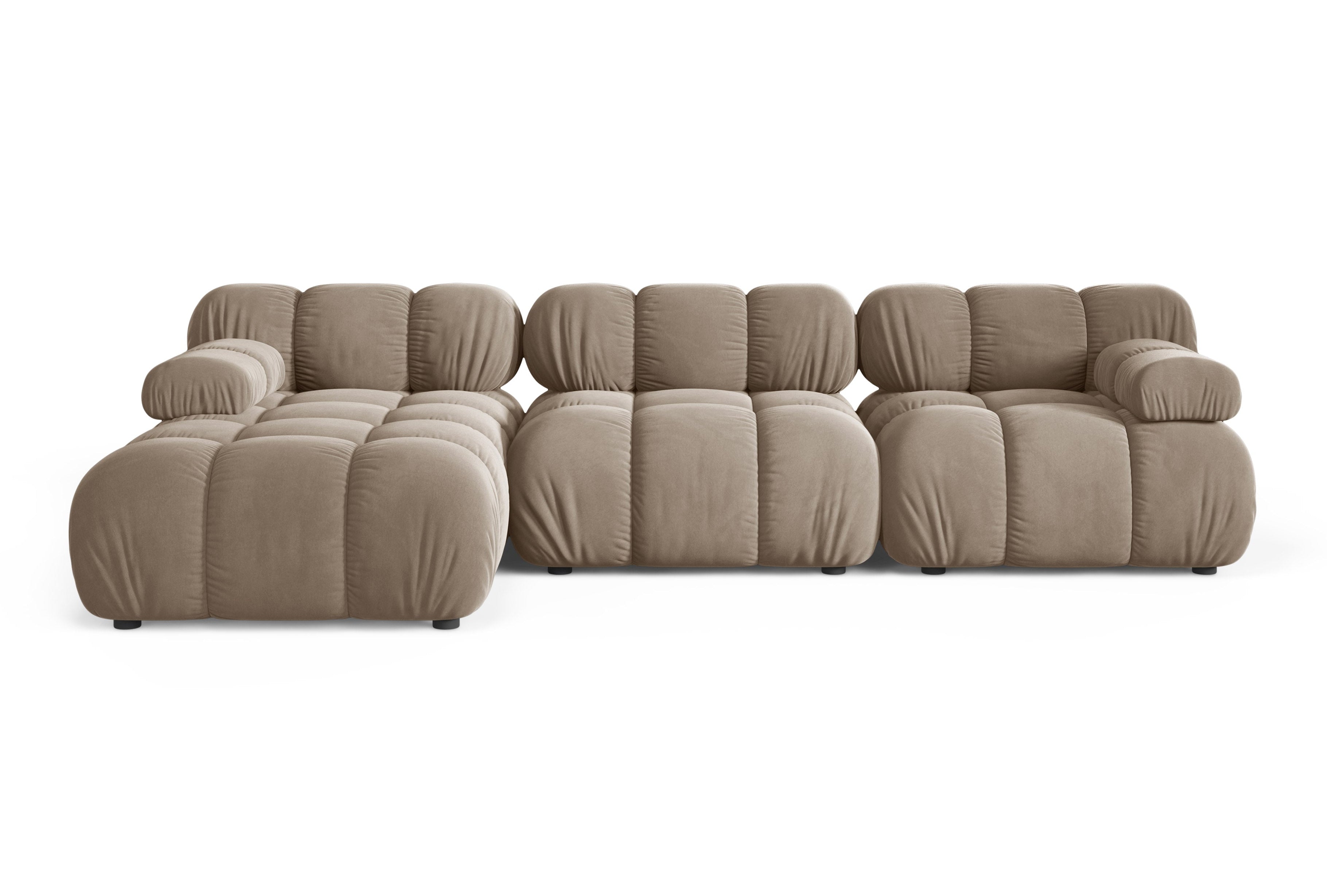 Samt-Ecksofa für 3 Personen, linksseitig, BELLIS in Cappuccino.