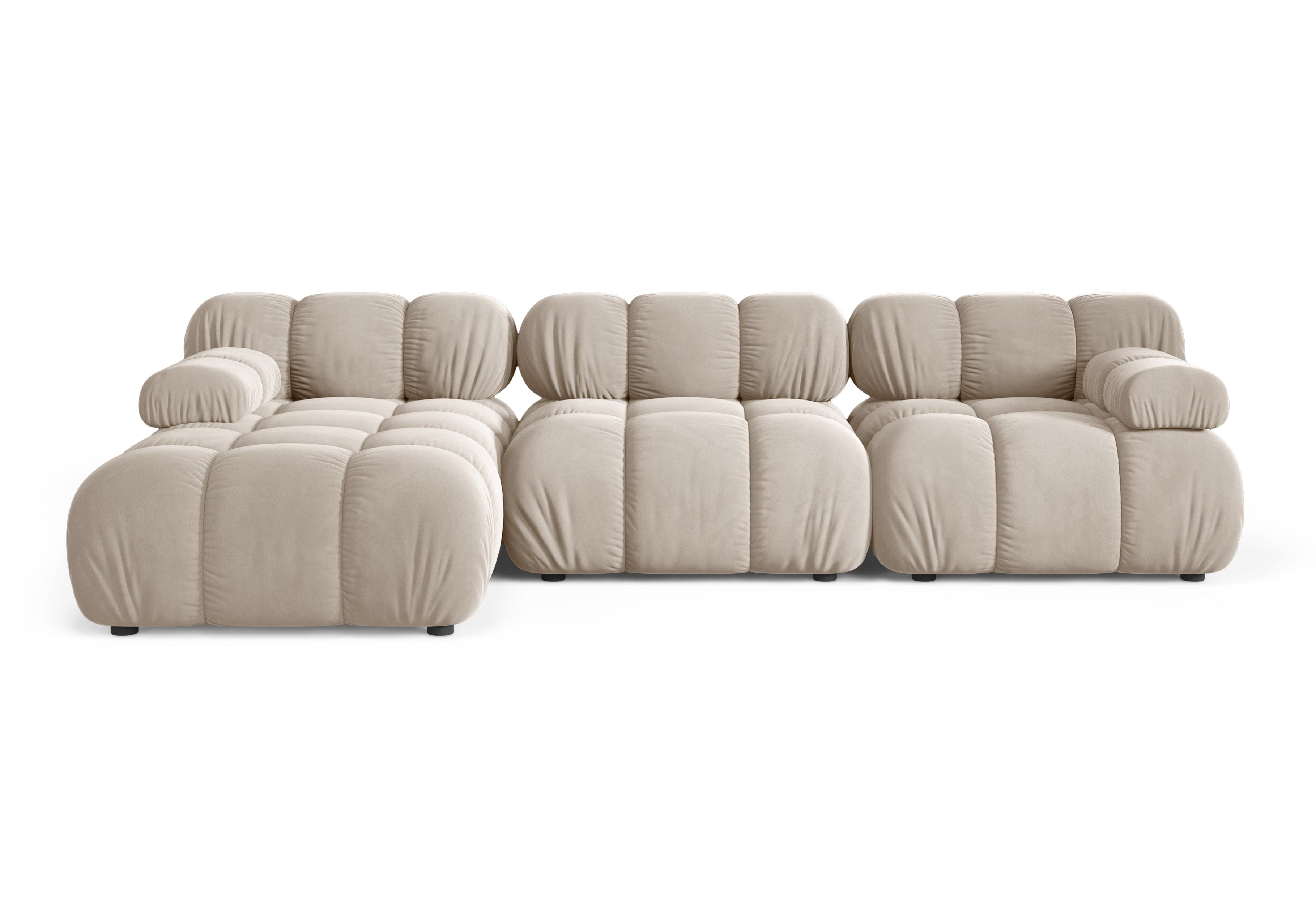Samt-Ecksofa für 3 Personen, linksseitig, BELLIS in Beige