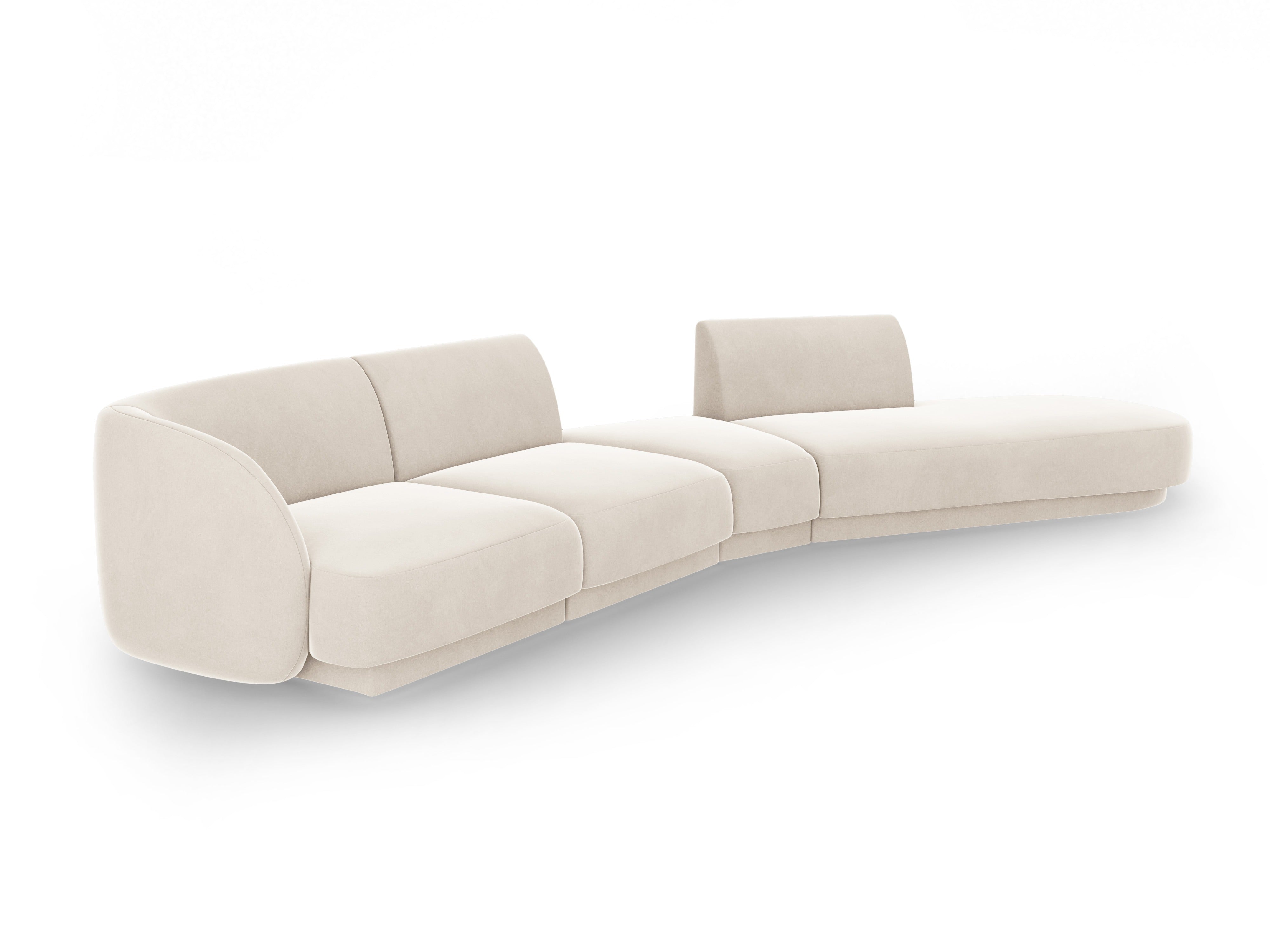 Right-facing modular velvet corner sofa for 7 people MILEY light beige