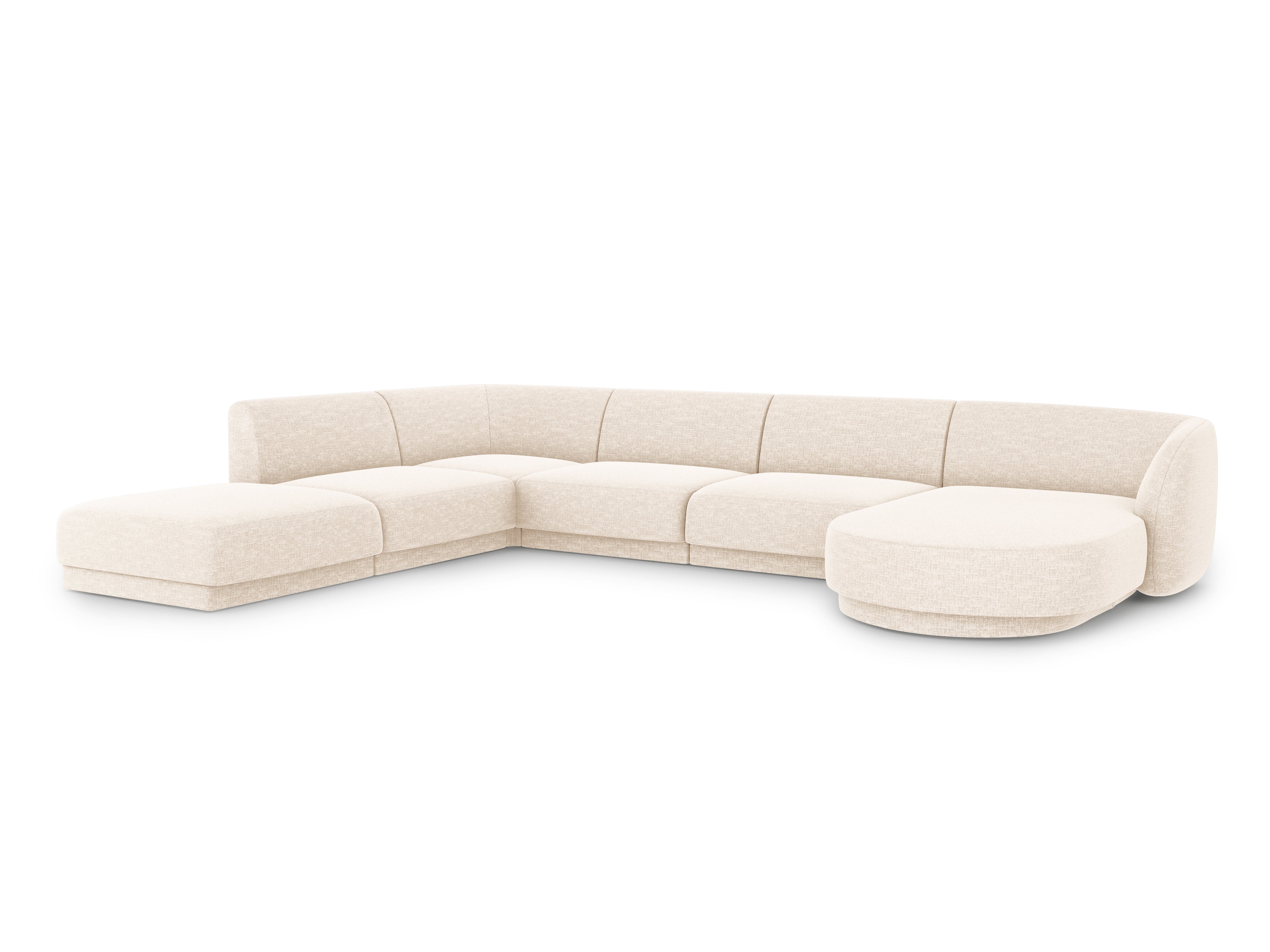 Sofa lewostronna panoramiczna w tkaninie szenilowej 6-osobowa MILEY jasnobeżowy Micadoni Eye on Design