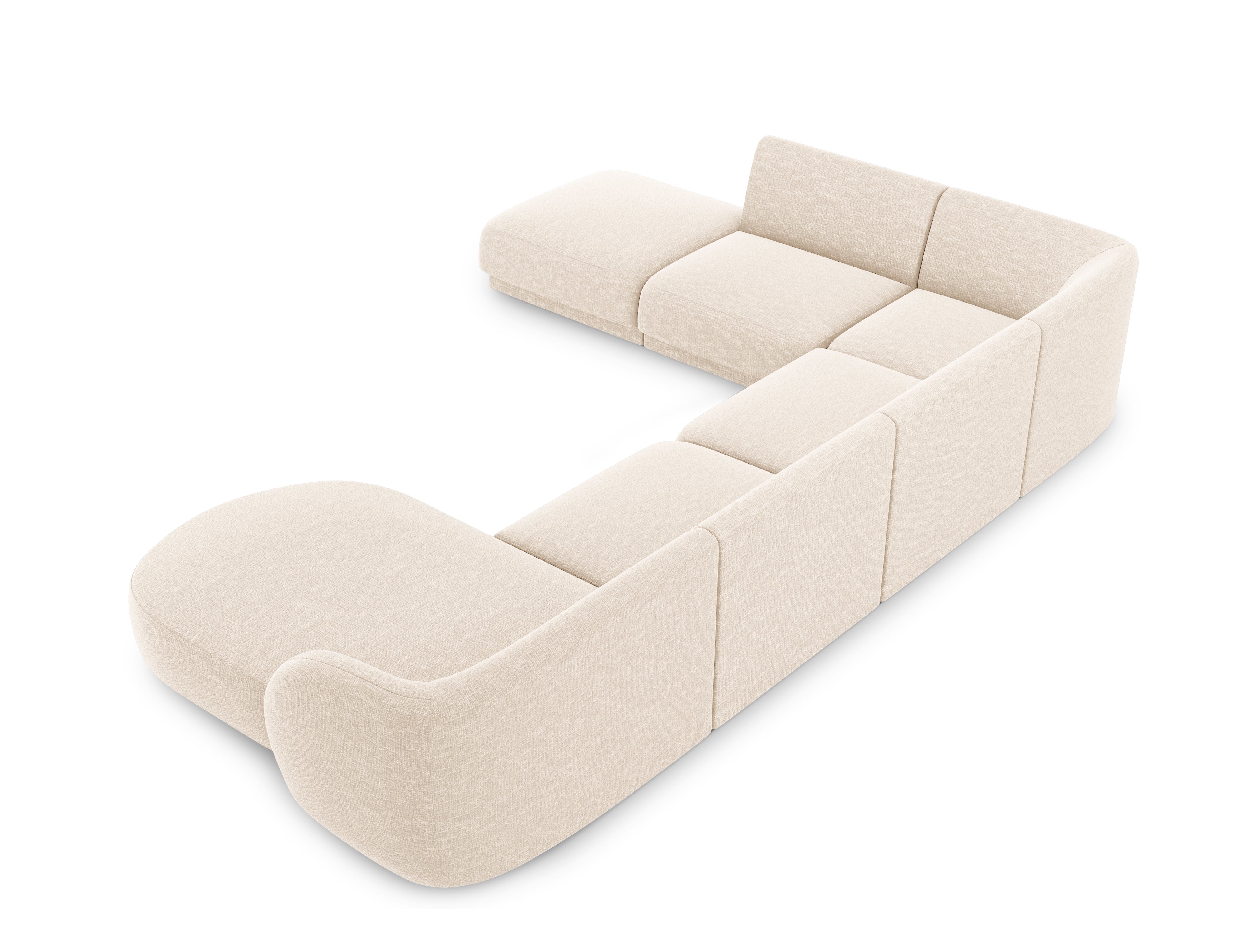 Sofa lewostronna panoramiczna w tkaninie szenilowej 6-osobowa MILEY jasnobeżowy Micadoni Eye on Design