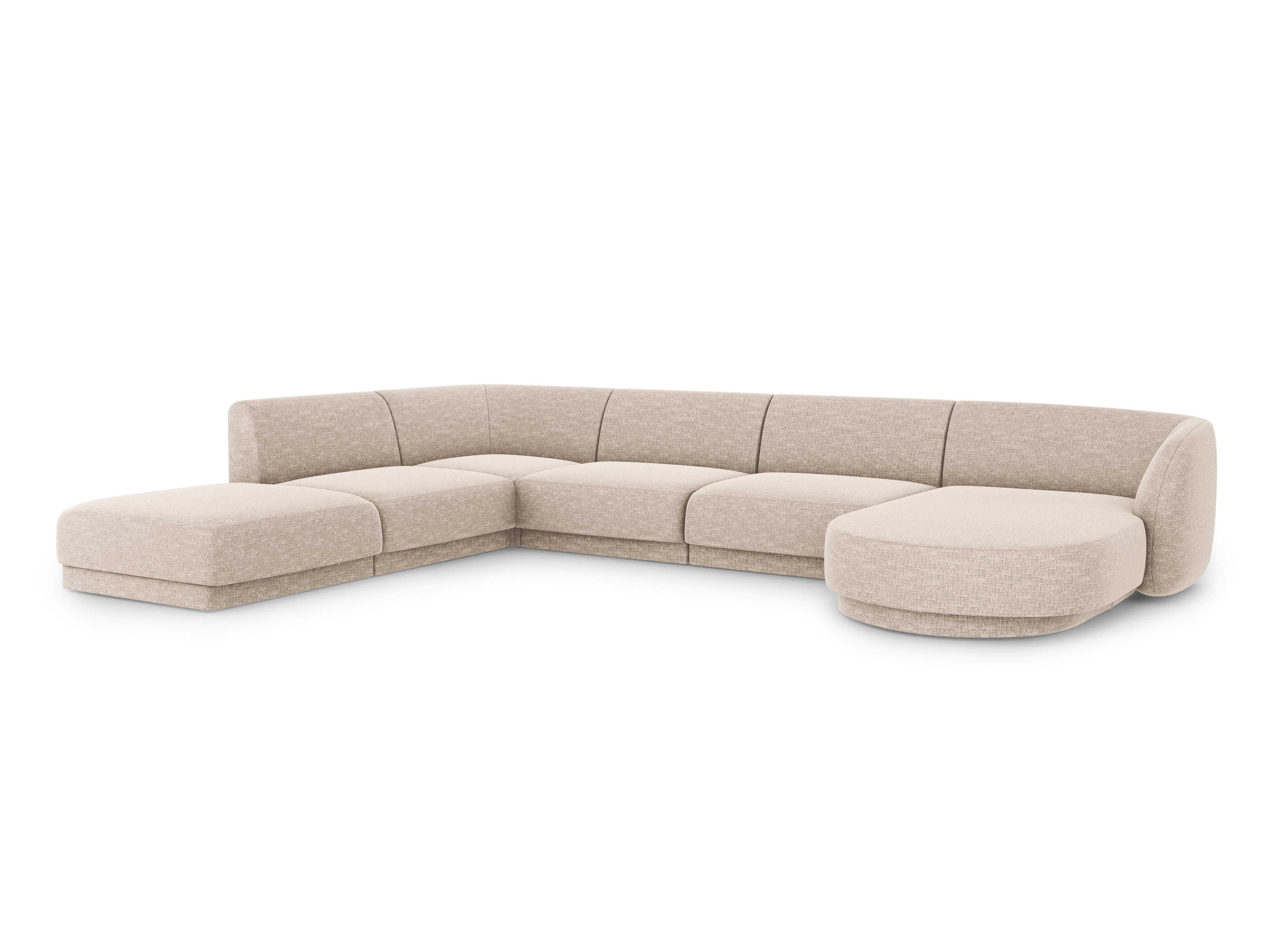 Sofa lewostronna panoramiczna w tkaninie szenilowej 6-osobowa MILEY beżowy Micadoni Eye on Design