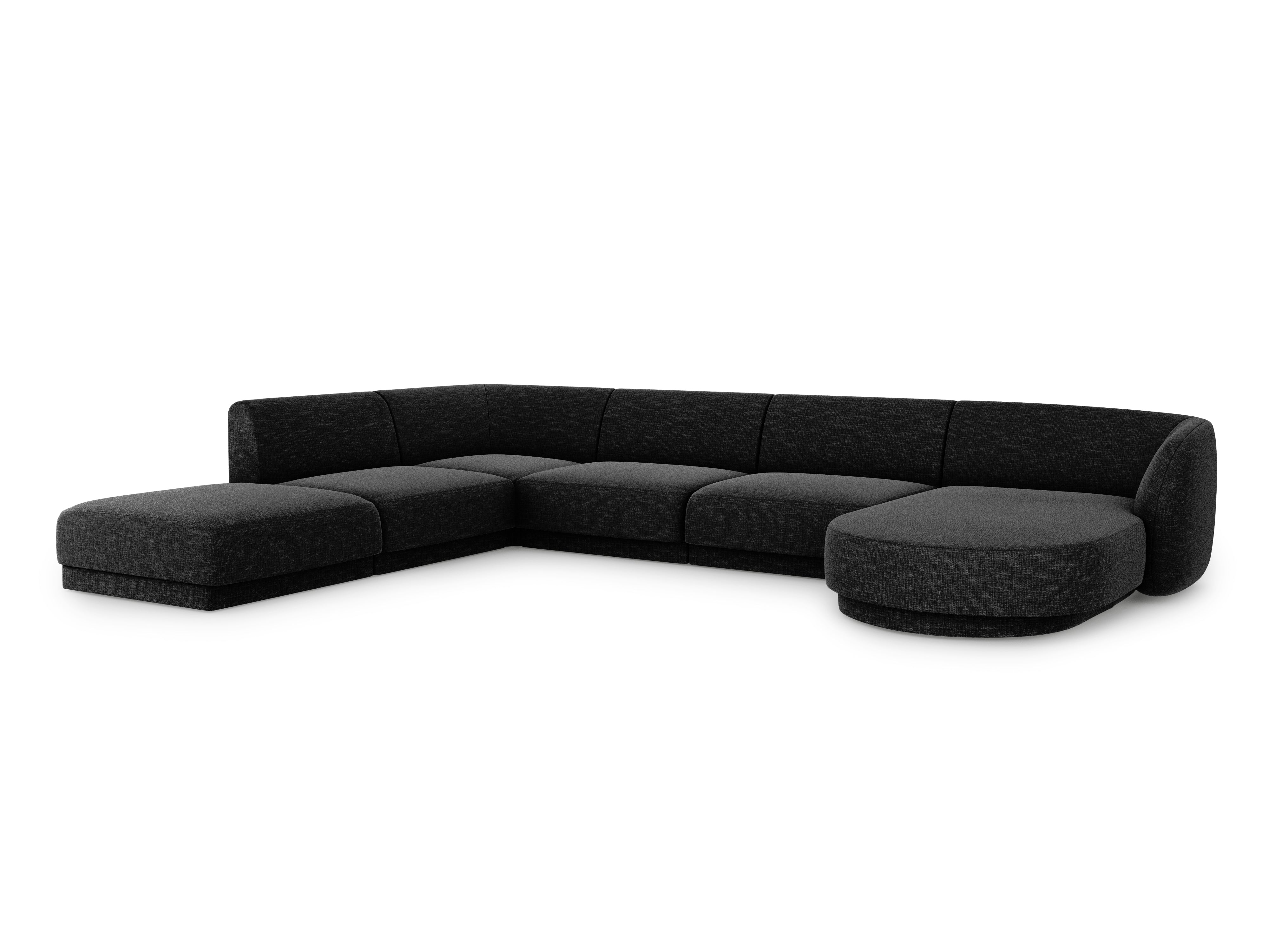 Sofa lewostronna panoramiczna w tkaninie szenilowej 6-osobowa MILEY czarny Micadoni Eye on Design