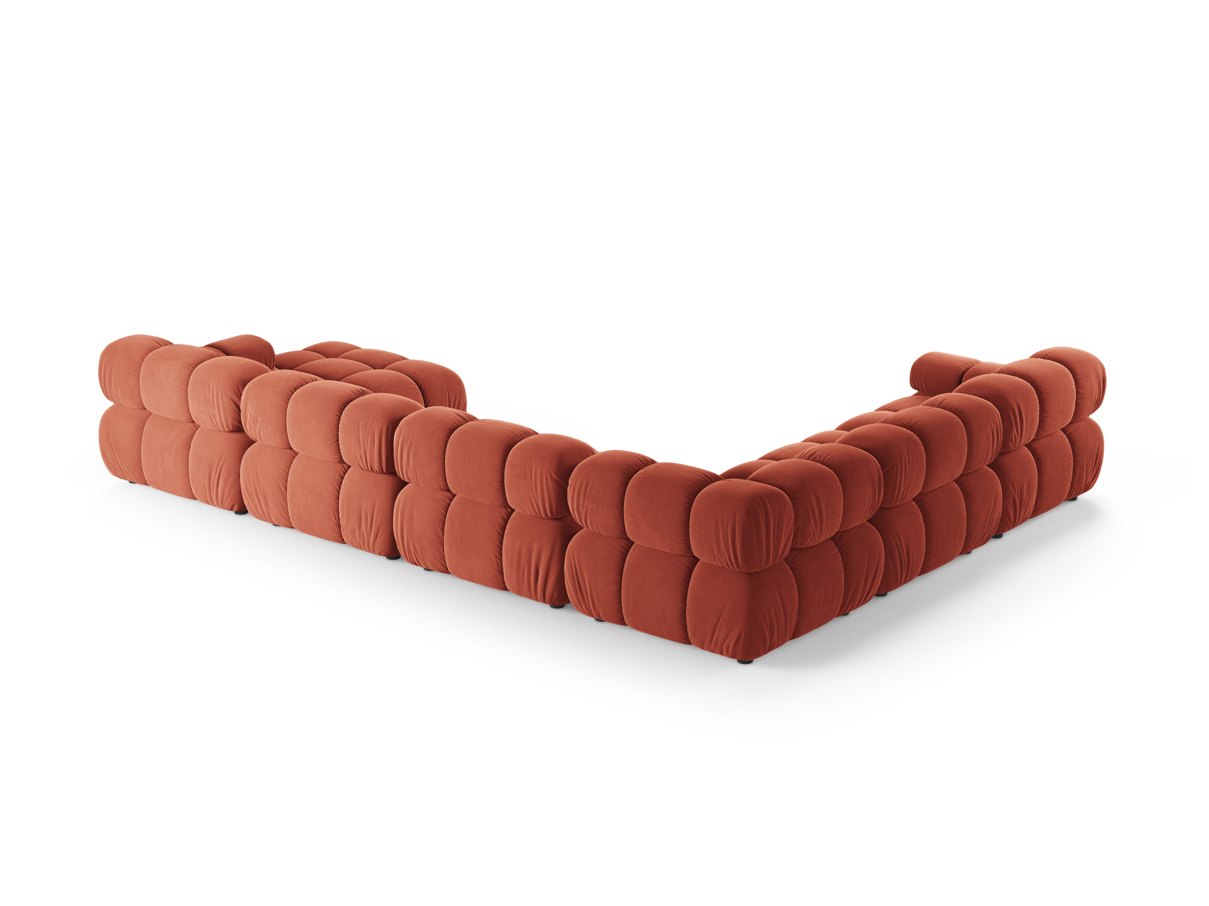 Panoramischer Ecksofa links BELLIS in korallenfarbenem Samt