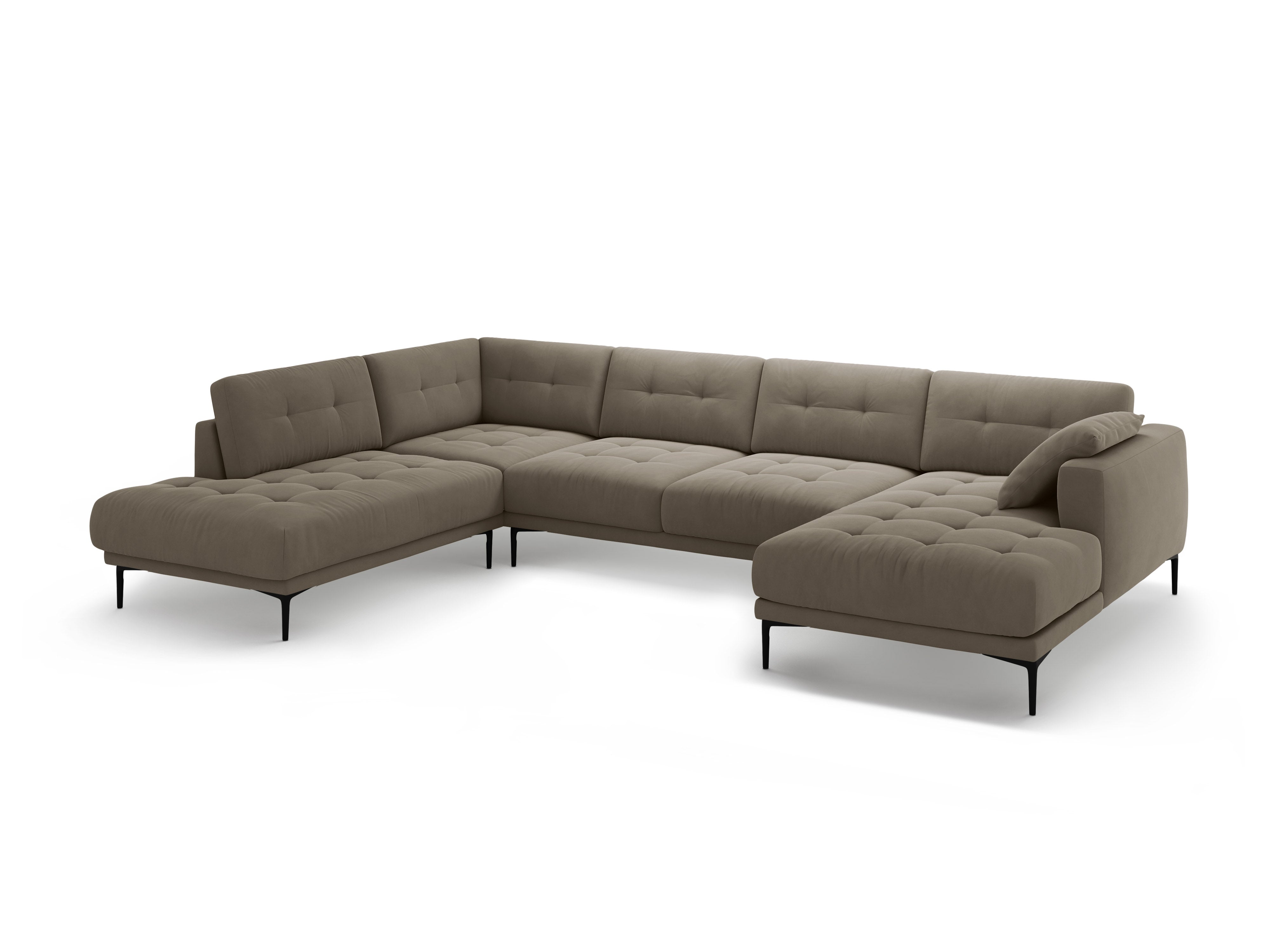 Narożnik panoramiczny lewostronny aksamitny BEMY szarobrązowy – sofa narożna