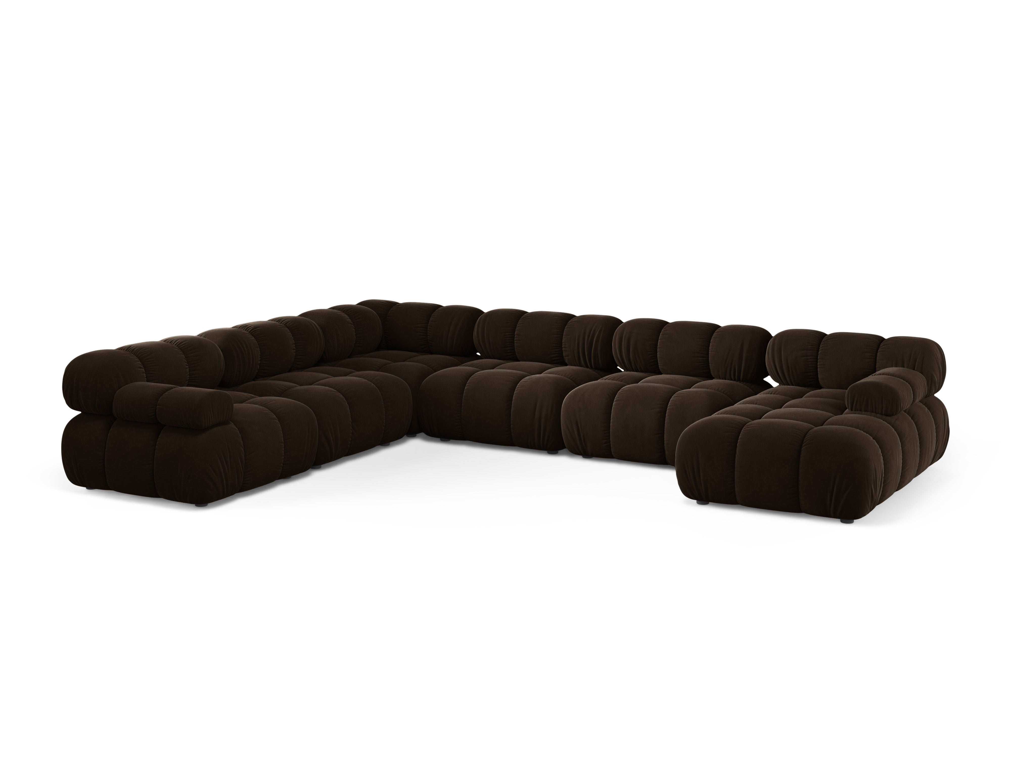 Panoramischer Samt-Ecksofa links BELLIS in Schokoladenfarbe