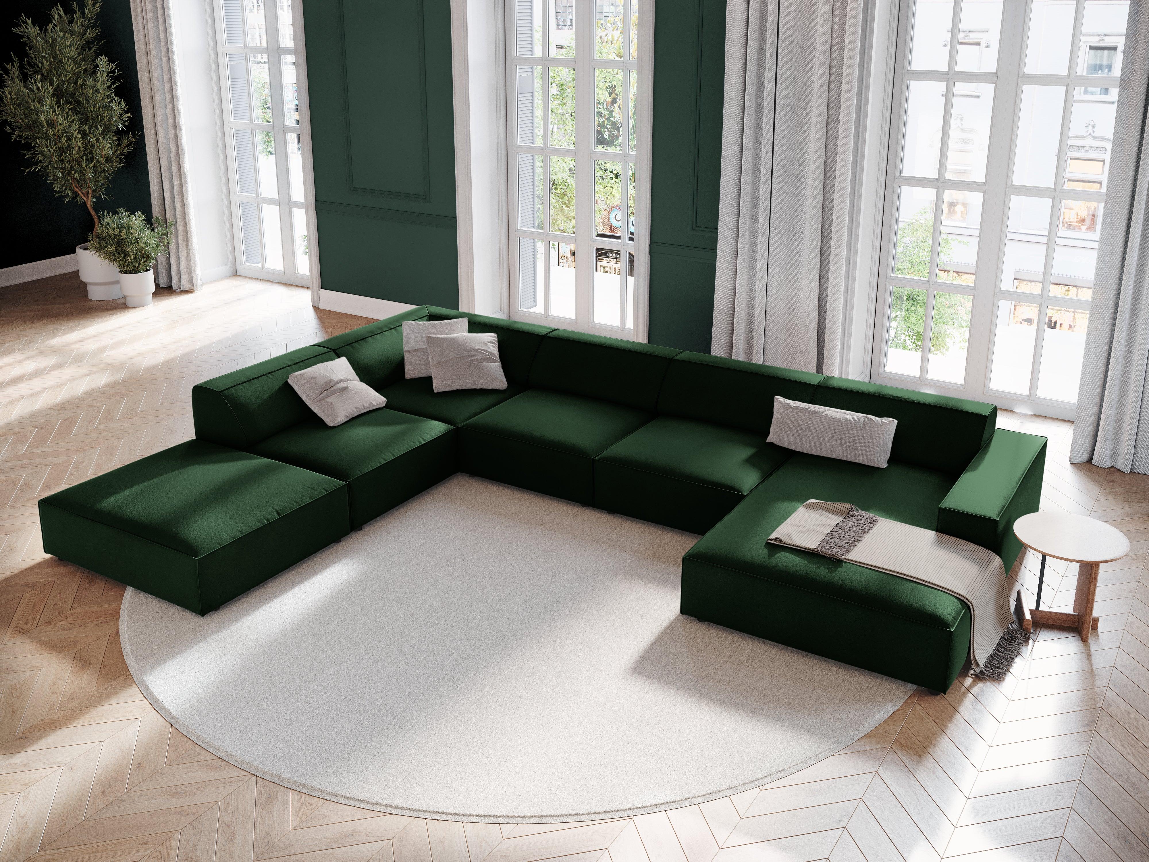 Sofa panoramiczna aksamitna lewostronna JODIE butelkowa zieleń – Micadoni