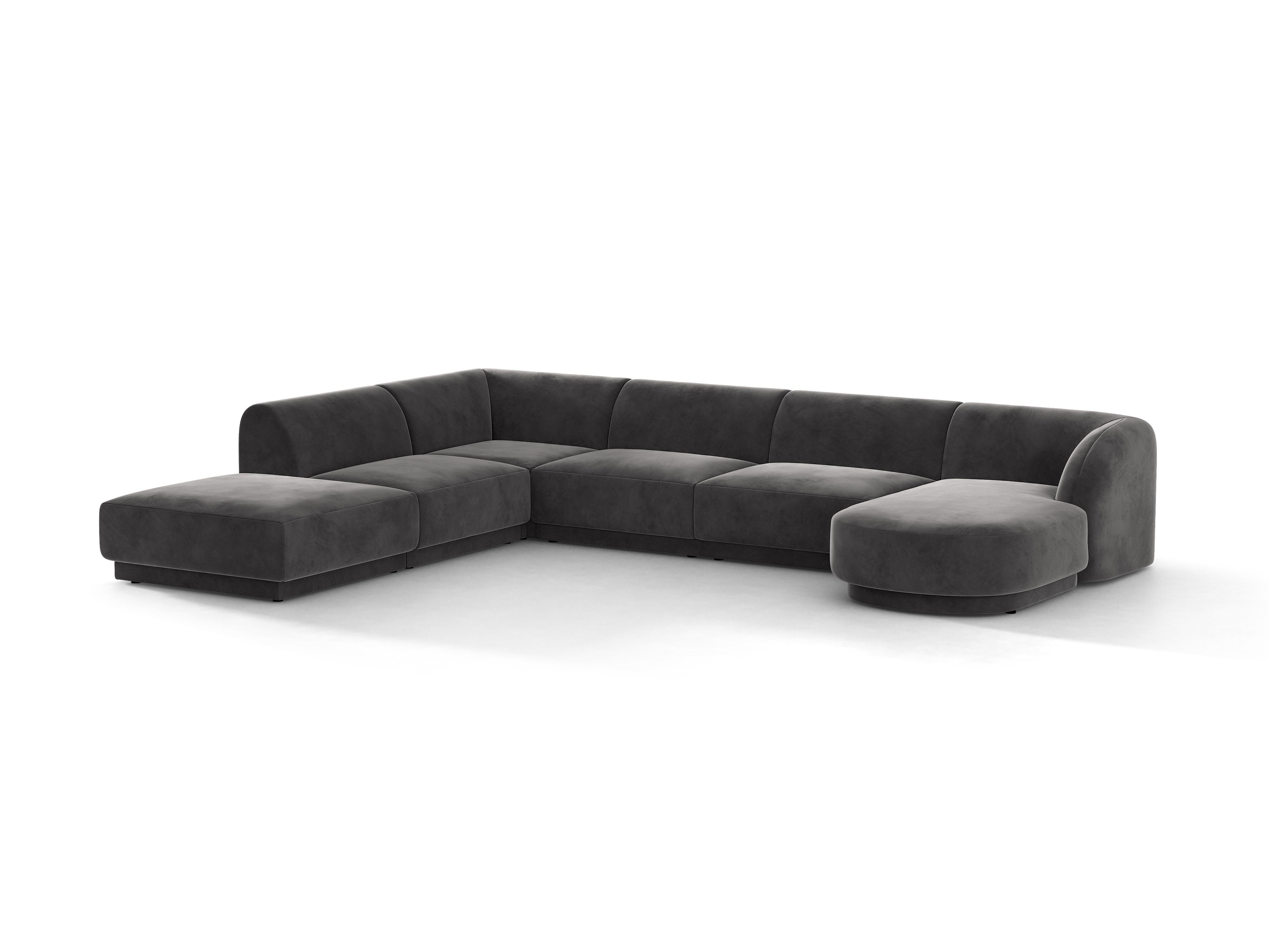 Samt-Ecksofa für 6 Personen in U-Form links MILEY dunkelgrau