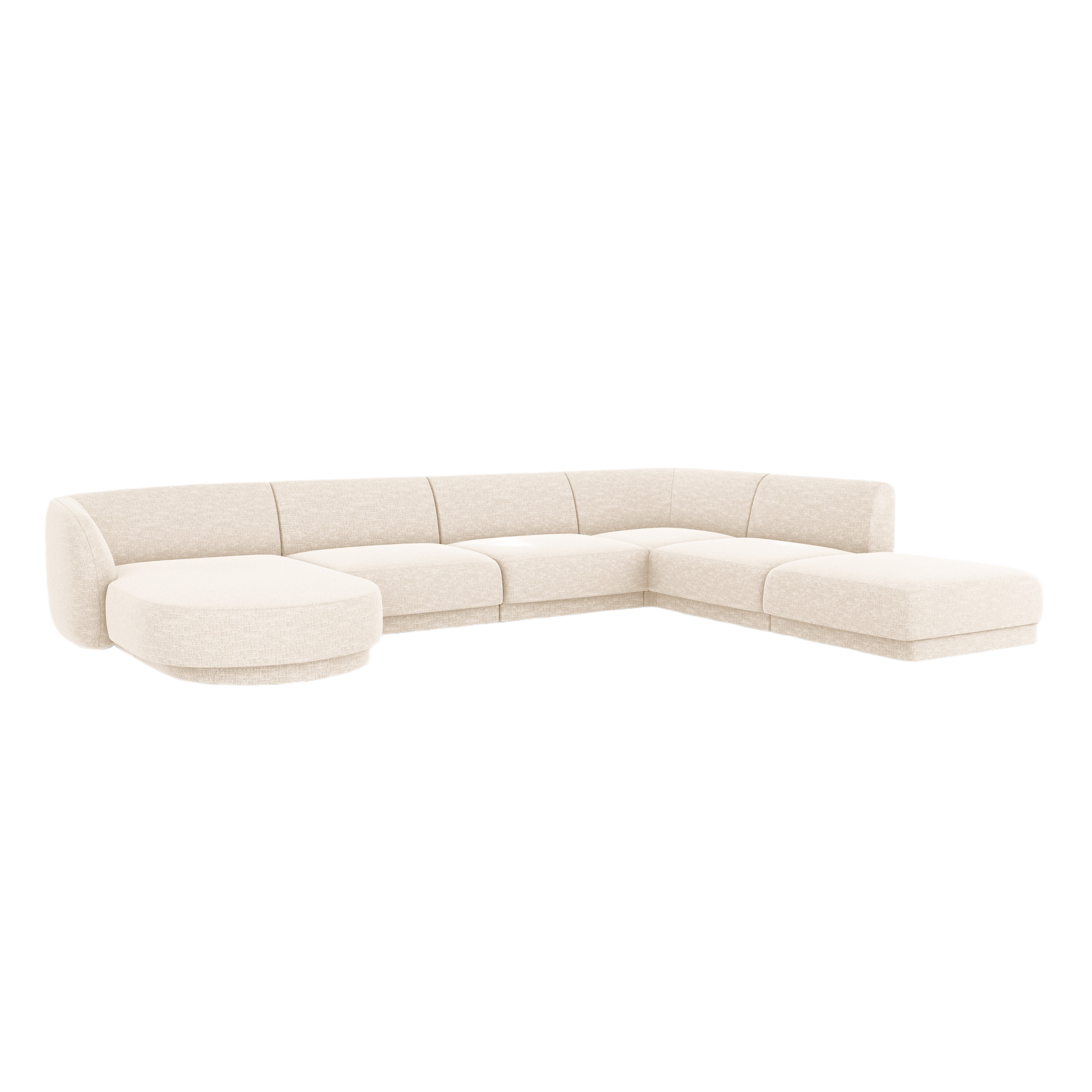 Rechtsseitige panoramische 6-Sitzer-Couch MILEY hellbeige schimmernder Chenille