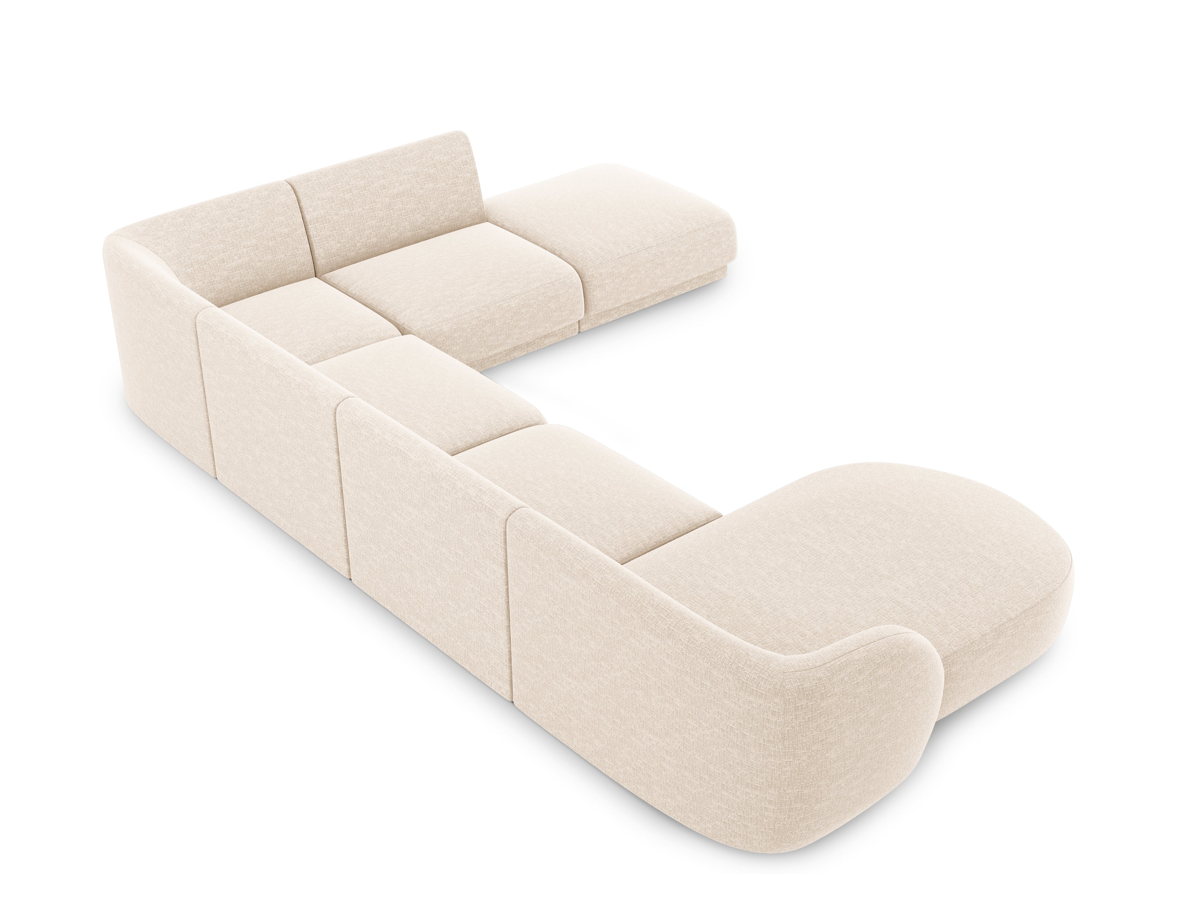 Sofa prawostronna panoramiczna w tkaninie szenilowej 6-osobowa MILEY jasnobeżowy Micadoni Eye on Design