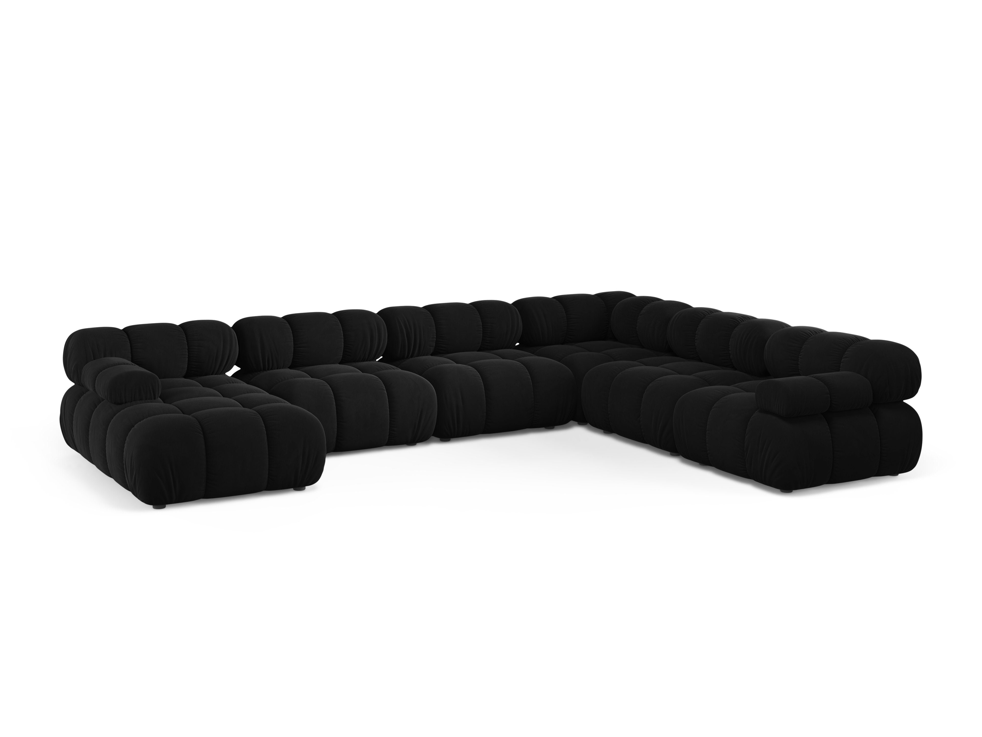 Panoramischer Samt-Ecksofa BELLIS rechtsseitig in Schwarz