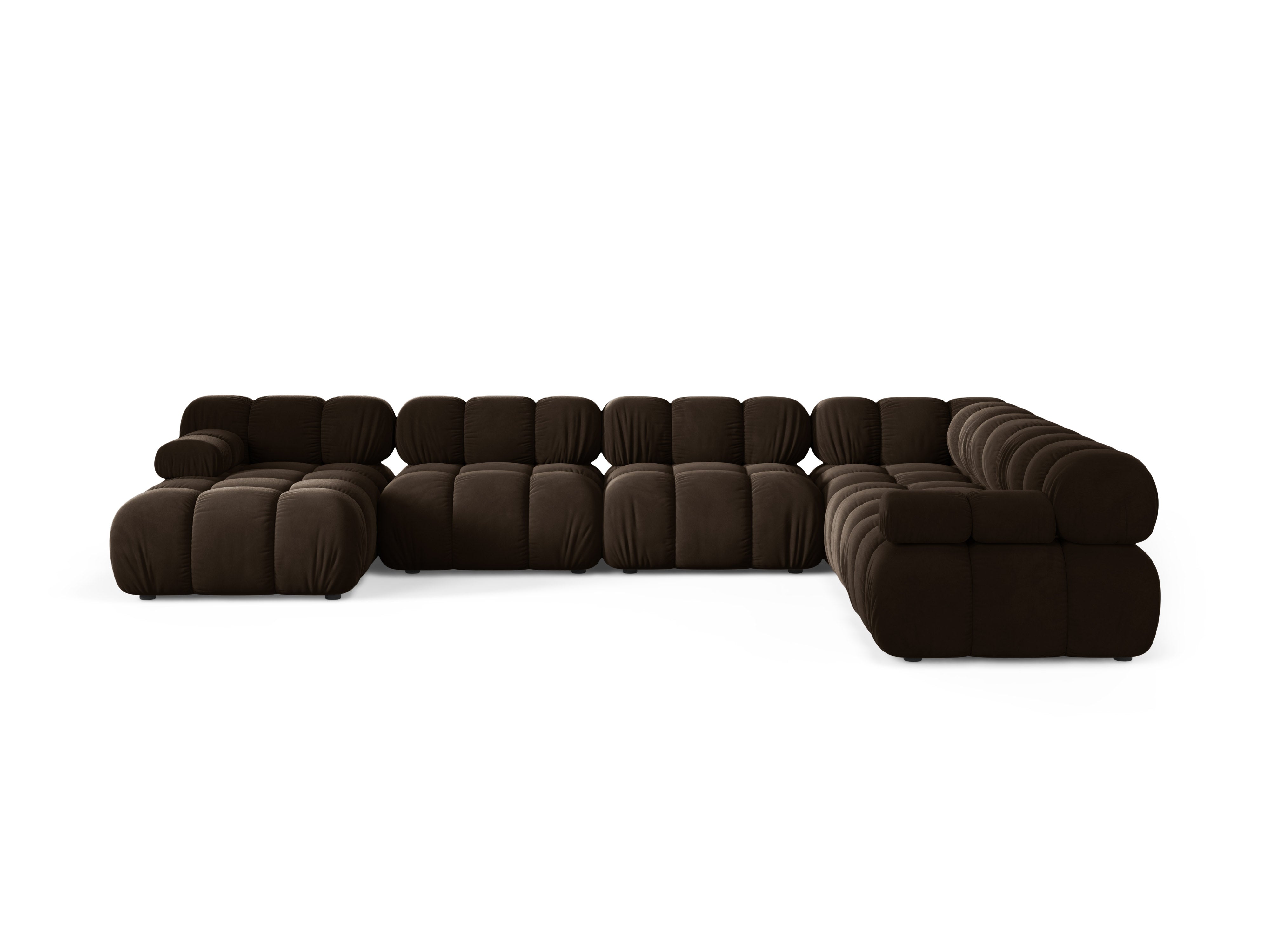 Panoramischer Samt-Ecksofa BELLIS rechtsseitig in Schokoladenfarbe