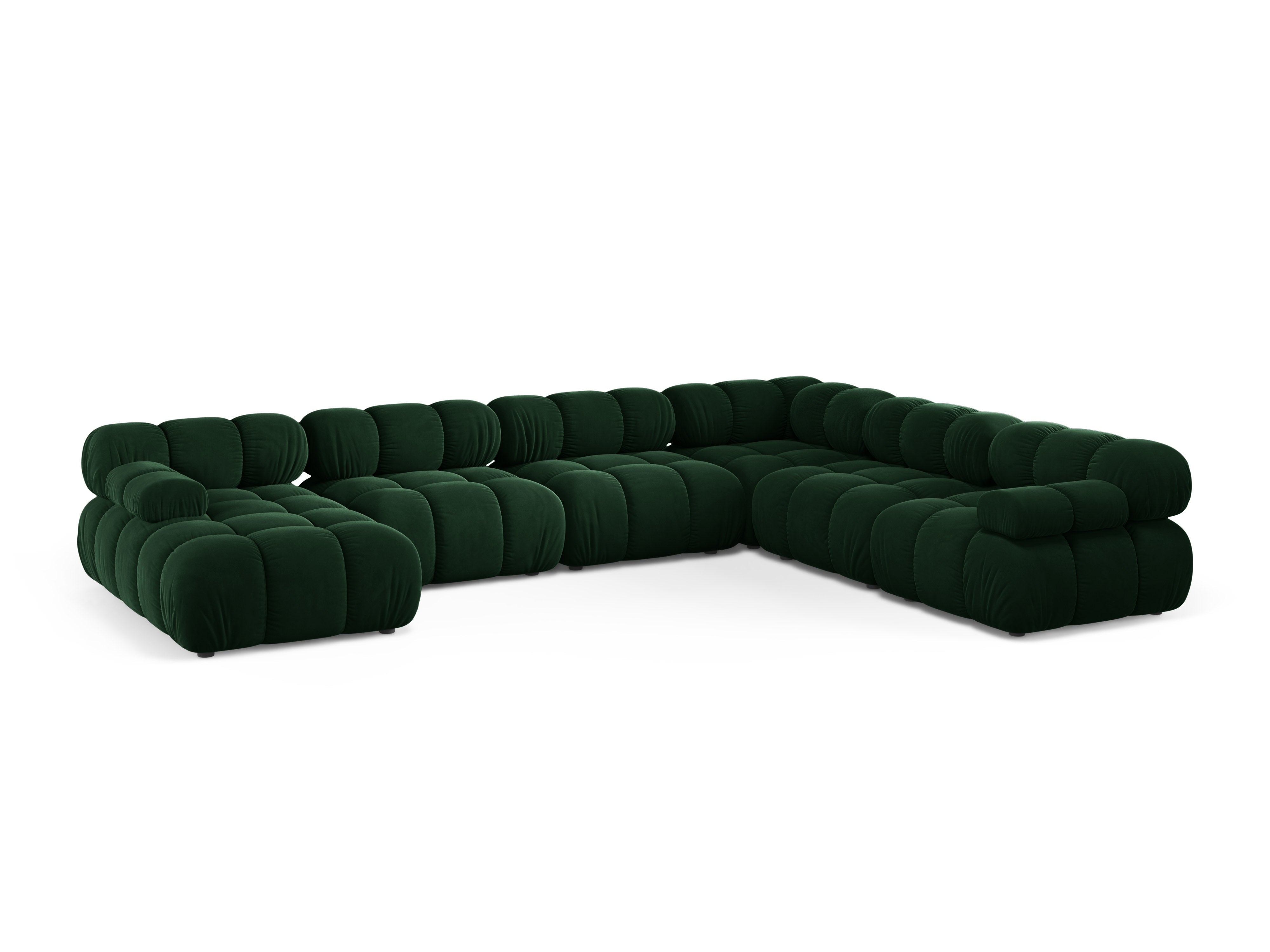 Panoramischer Samt-Ecksofa BELLIS in Flaschengrün, rechtsseitig