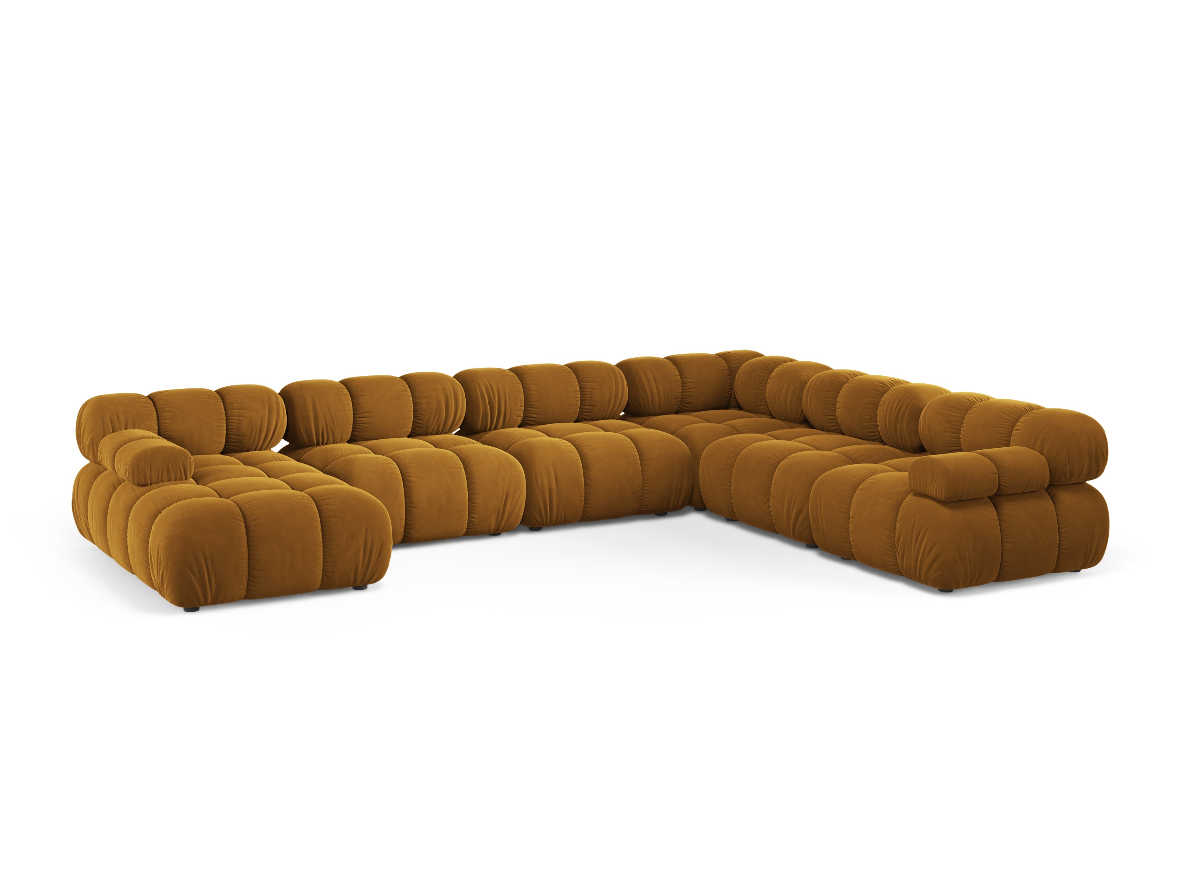 Panoramischer Samt-Ecksofa BELLIS in Senfgelb, rechtsseitig