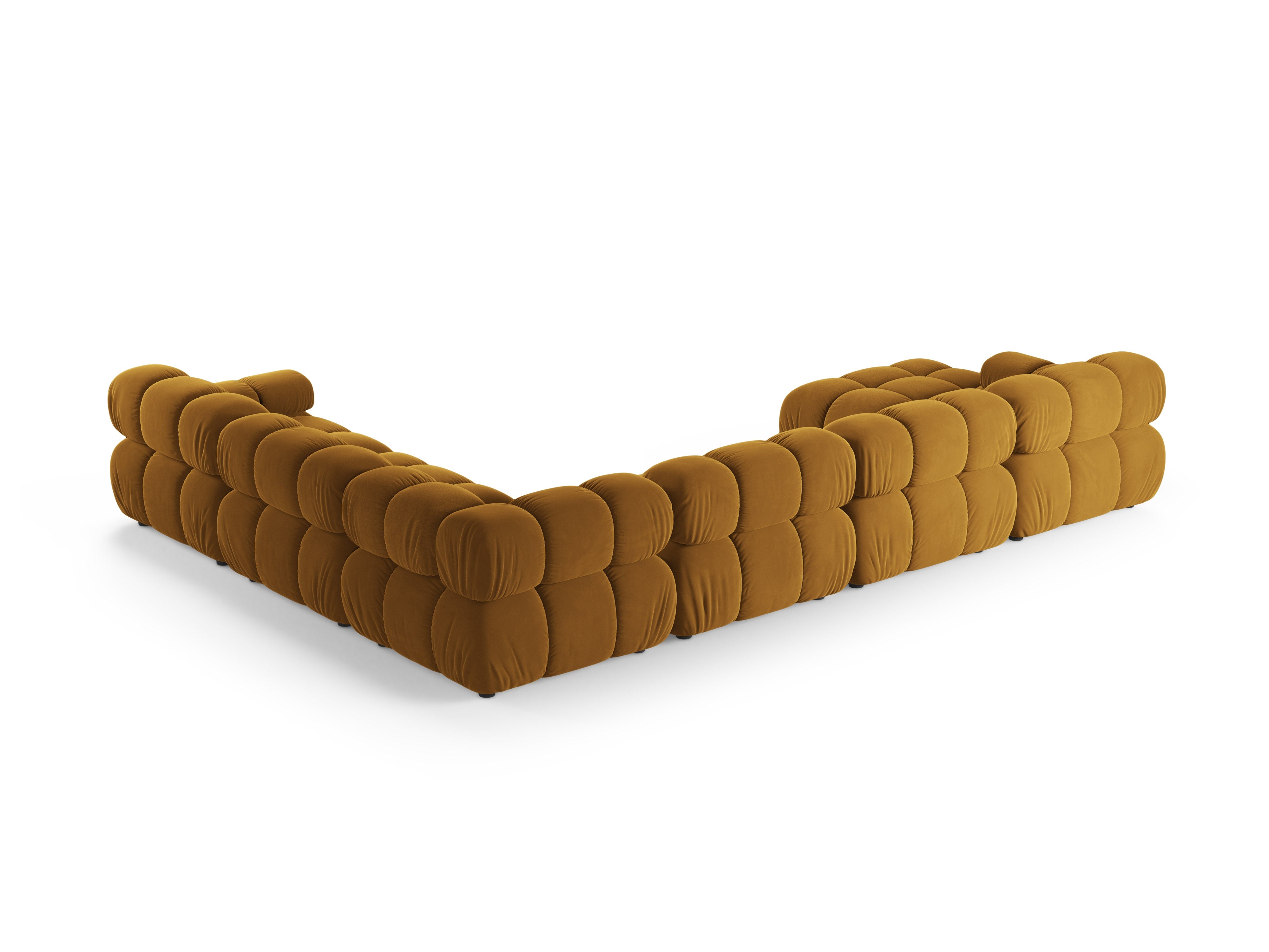 Panoramischer Samt-Ecksofa BELLIS in Senfgelb, rechtsseitig