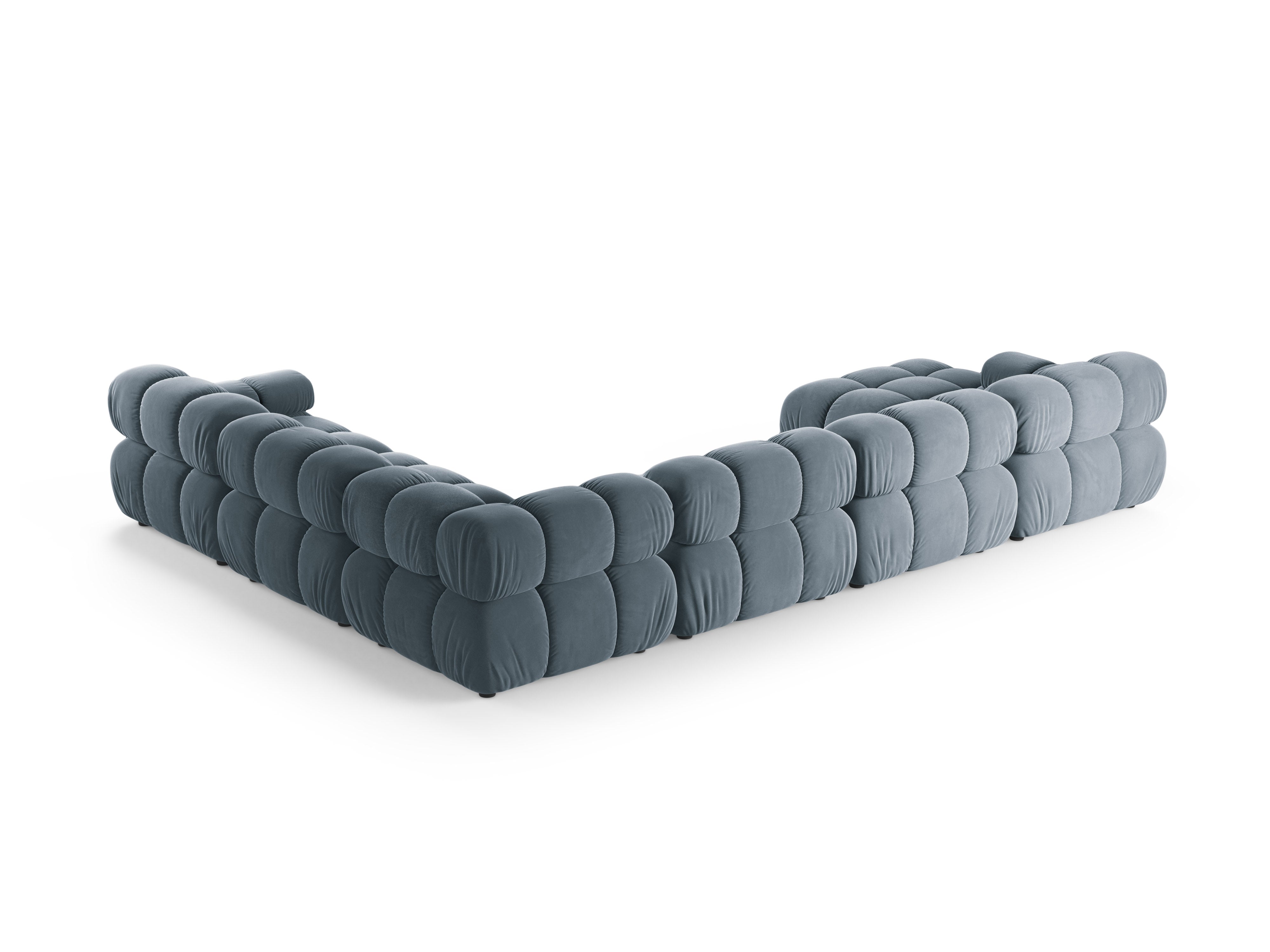 Panoramischer Samt-Ecksofa BELLIS rechtsseitig in Blau