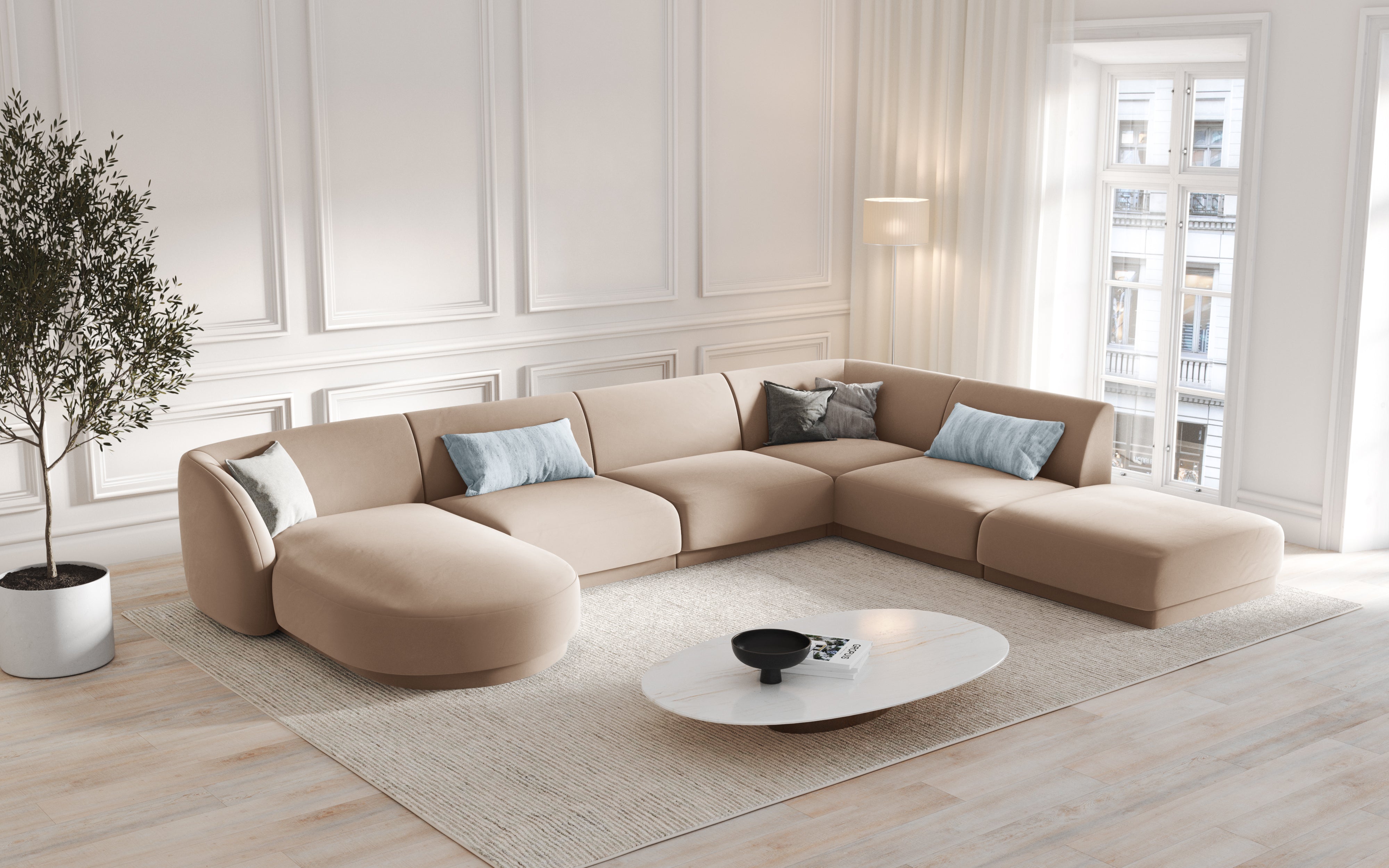 Left-facing U-shaped corner sofa MILEY beige chenille