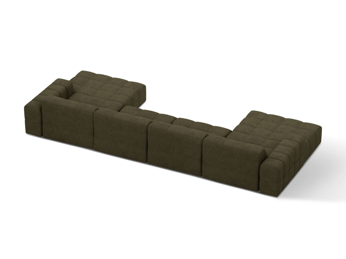 Sofa panoramiczna 6-osobowa JENNIFER oliwkowy szenil – ujęcie tylne
