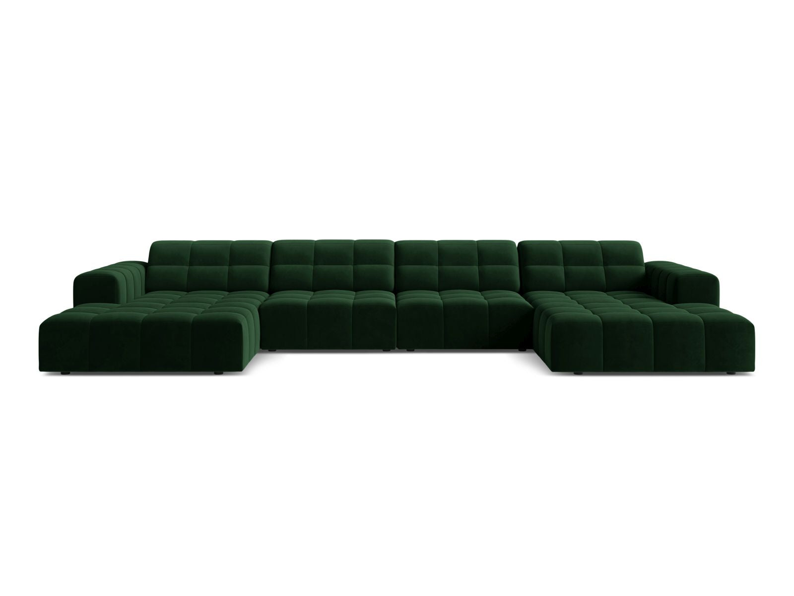 Sofa aksamitna panoramiczna 6-osobowa JENNIFER butelkowa zieleń Bluvel – Micadoni