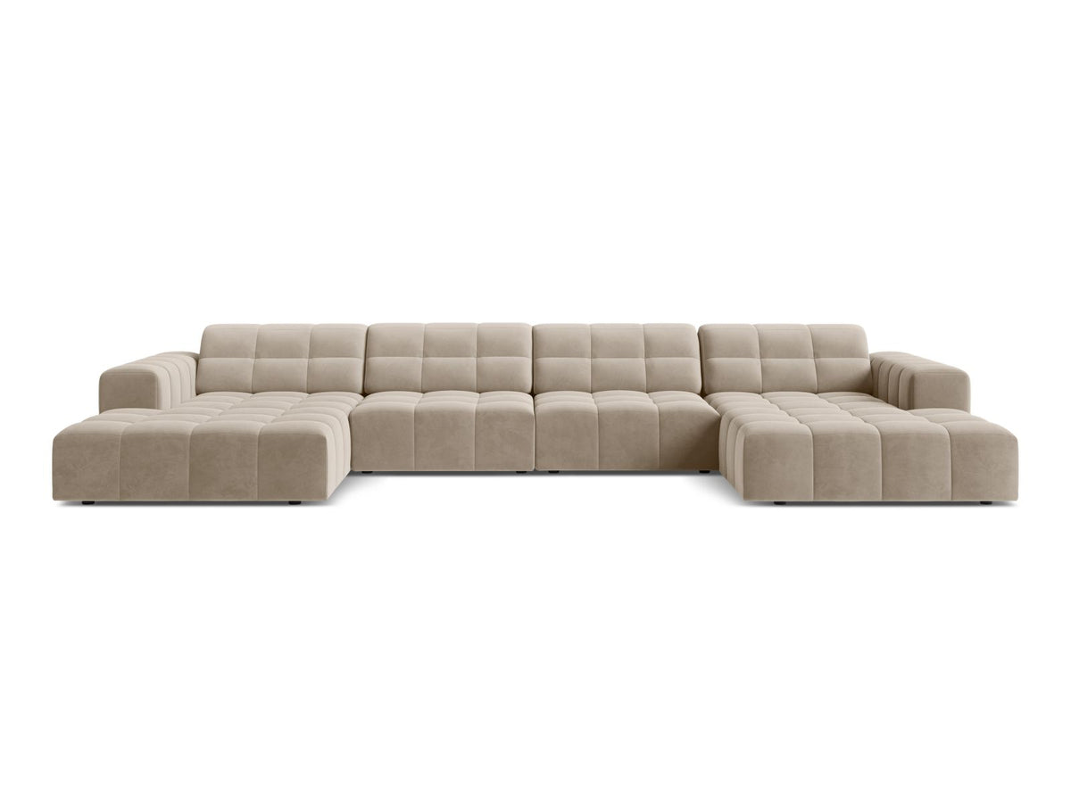 Sofa aksamitna panoramiczna 6-osobowa JENNIFER ciemnobeżowy Bluvel – Micadoni