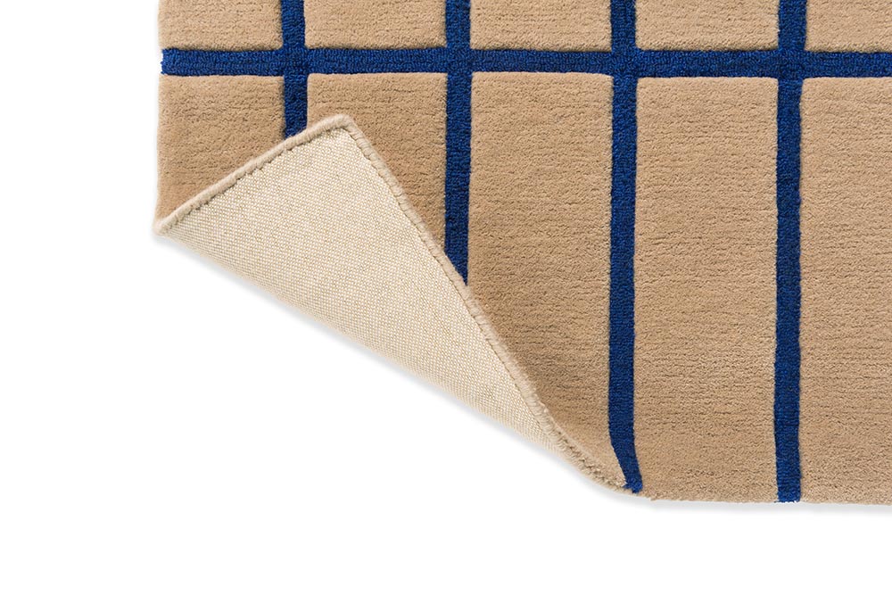 Tiliskii Wolle Teppich Beige mit Blau