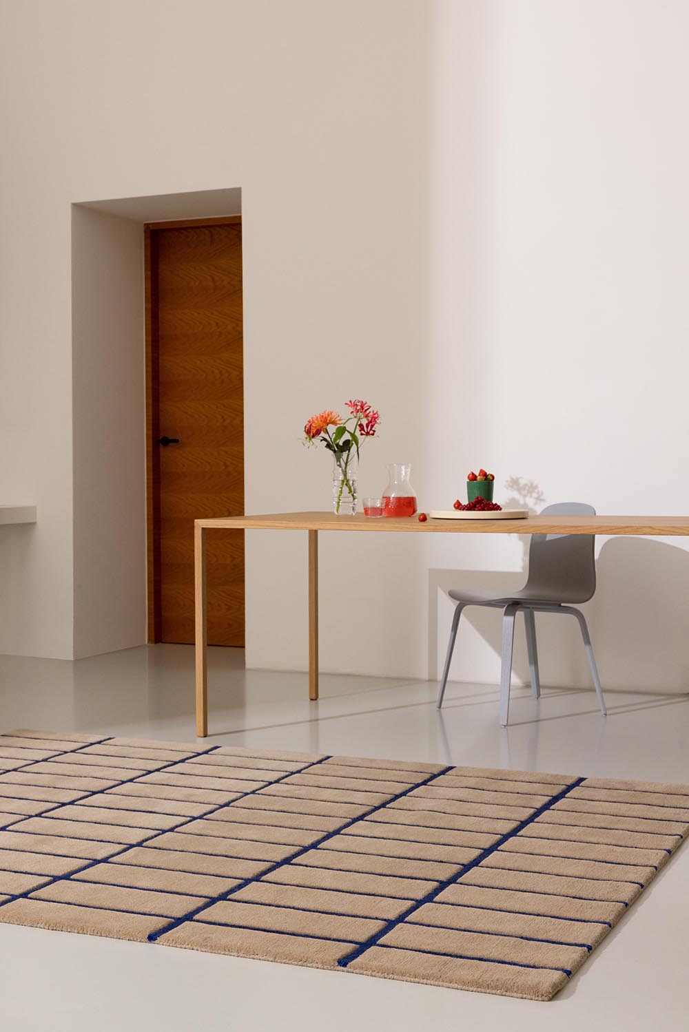 Tiliskii Wolle Teppich Beige mit Blau