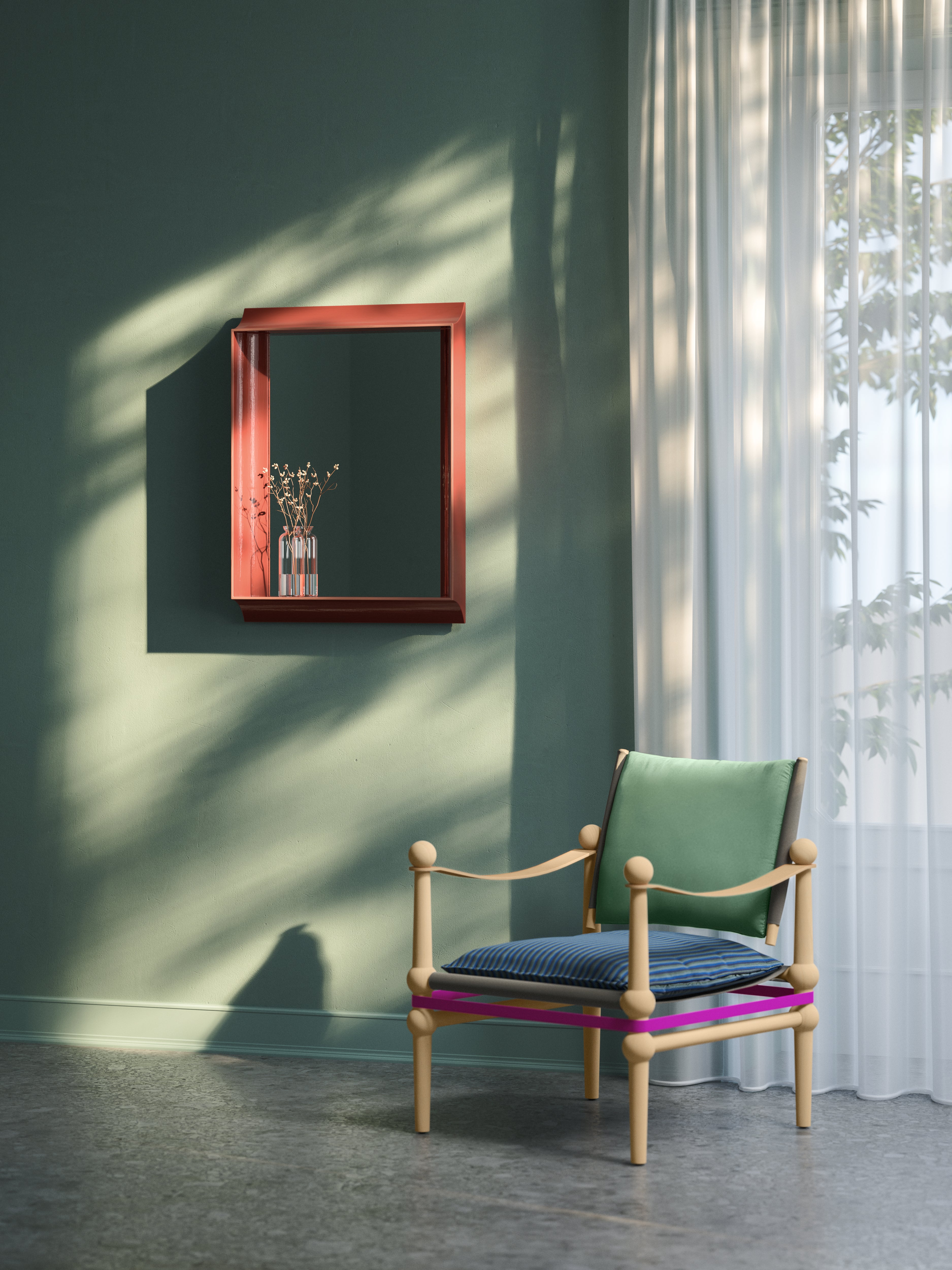 TWAIN armchair in navy green with a light beech base
