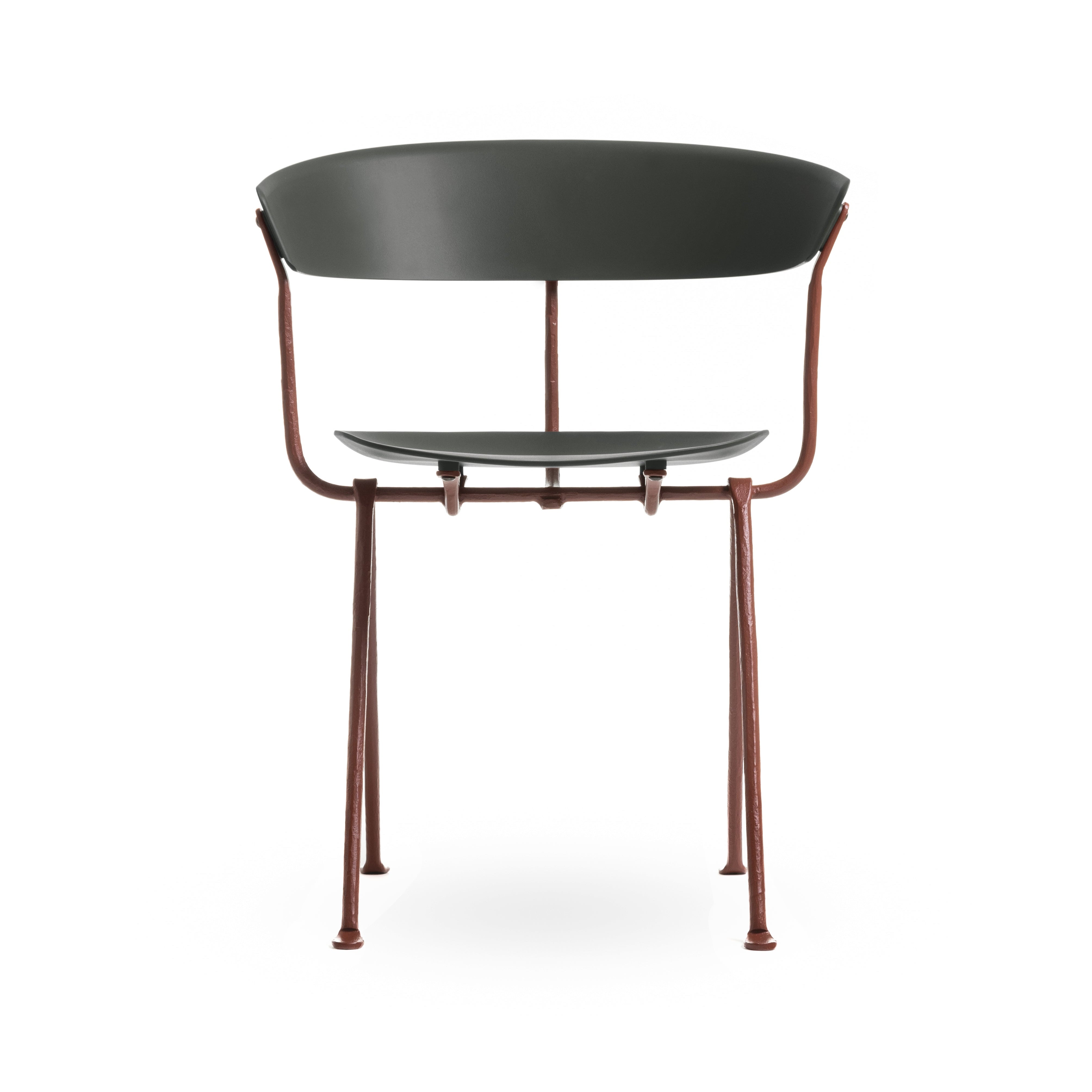 OFFICINA chair with a brown base and dark green seat