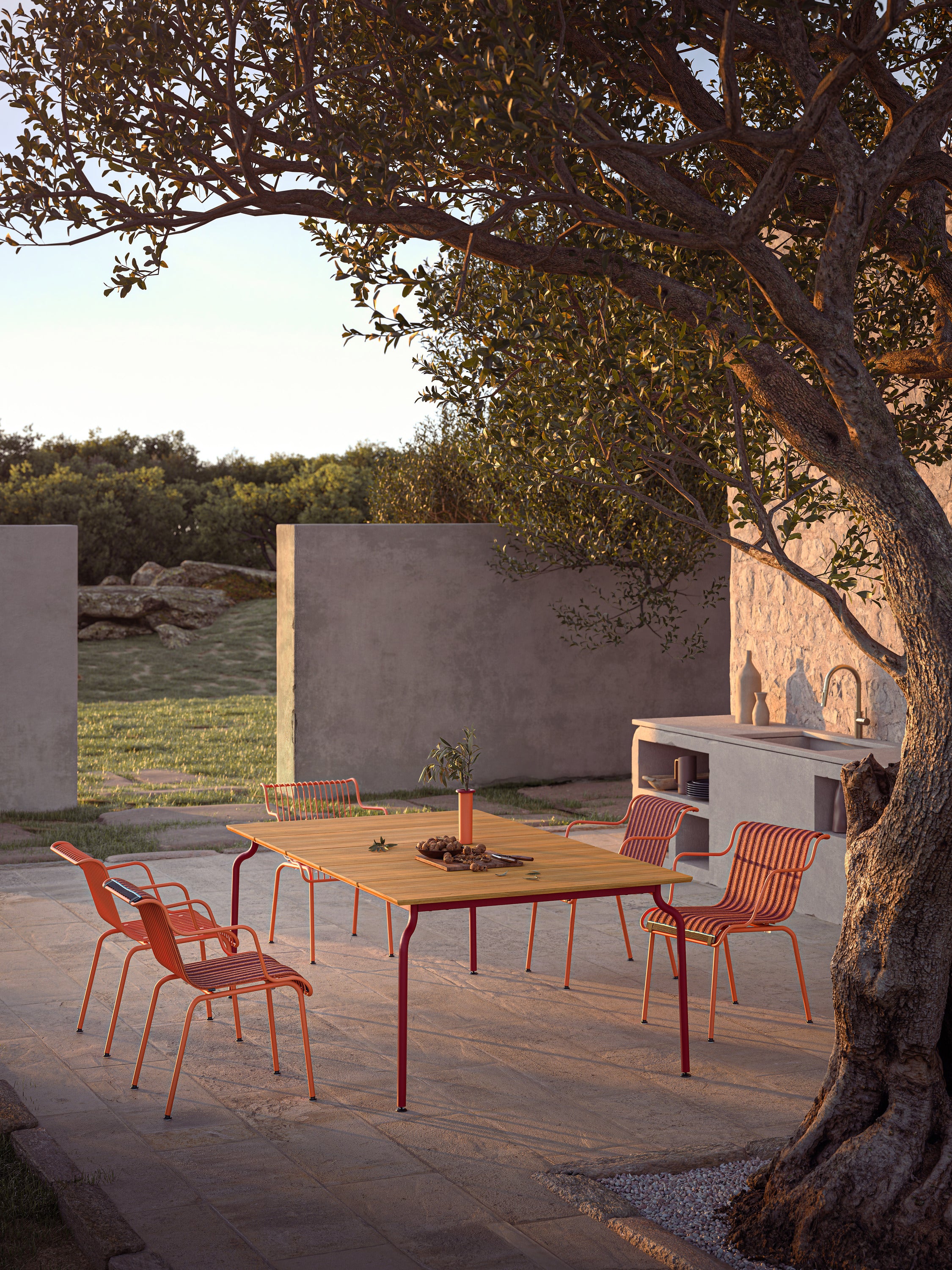 SOUTH Teak Wood Garden Table with Burgundy Base