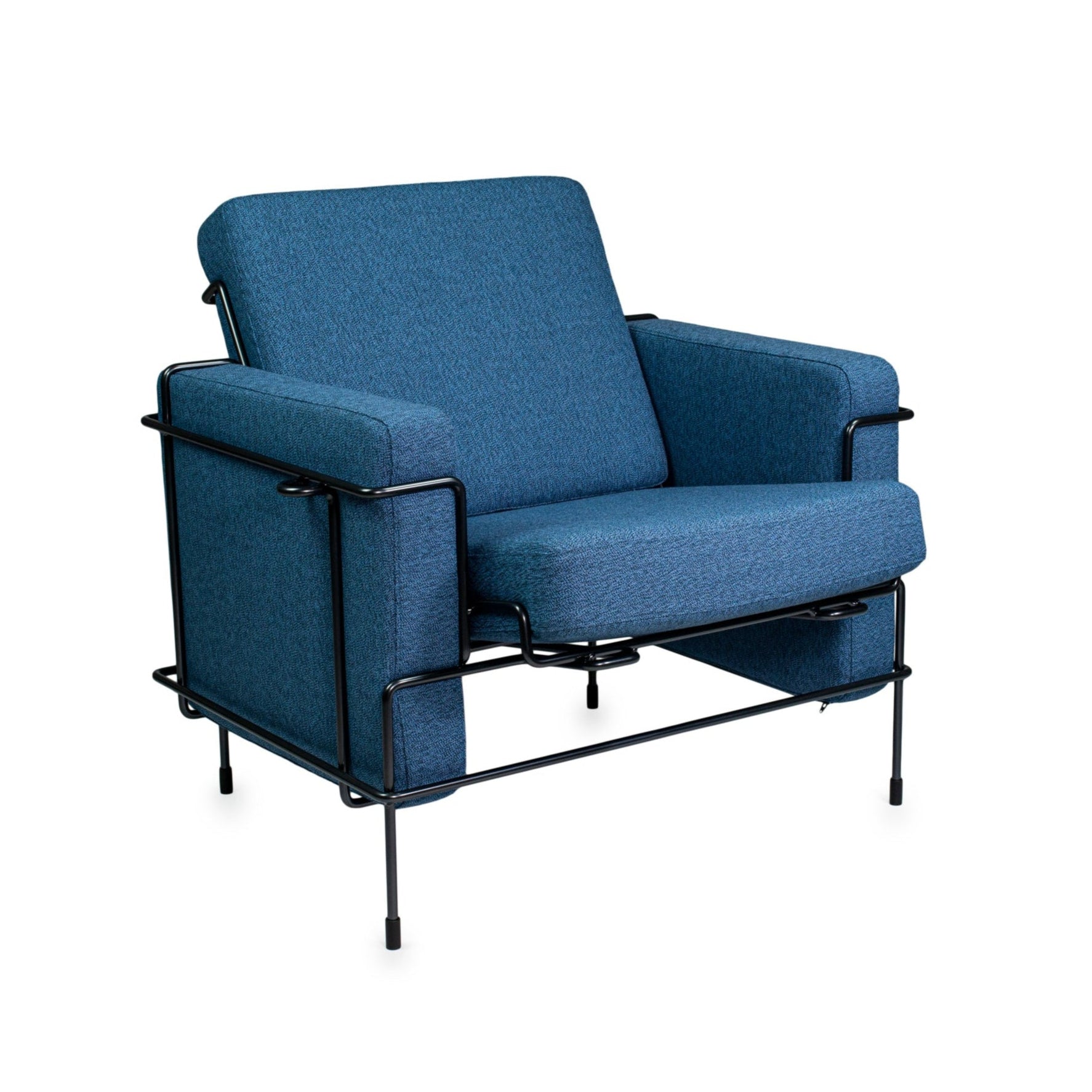 TRAFFIC upholstered armchair with a black steel base