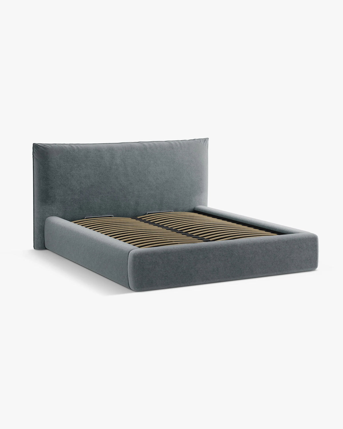 Bett mit Bettkasten KAELLE in grafitfarbenem Chenille