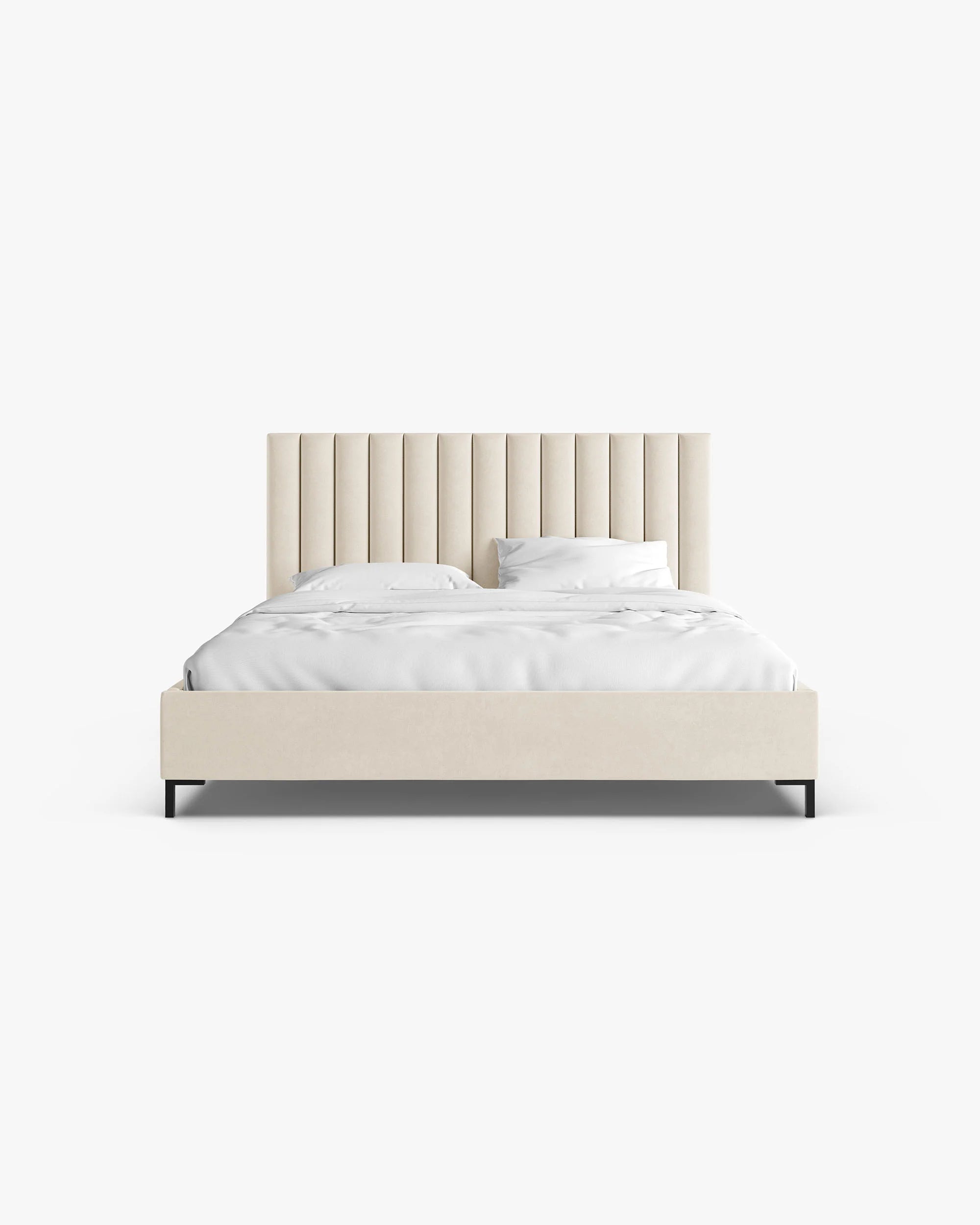 Samt-Bett mit Bettkasten ALLISON hellbeige