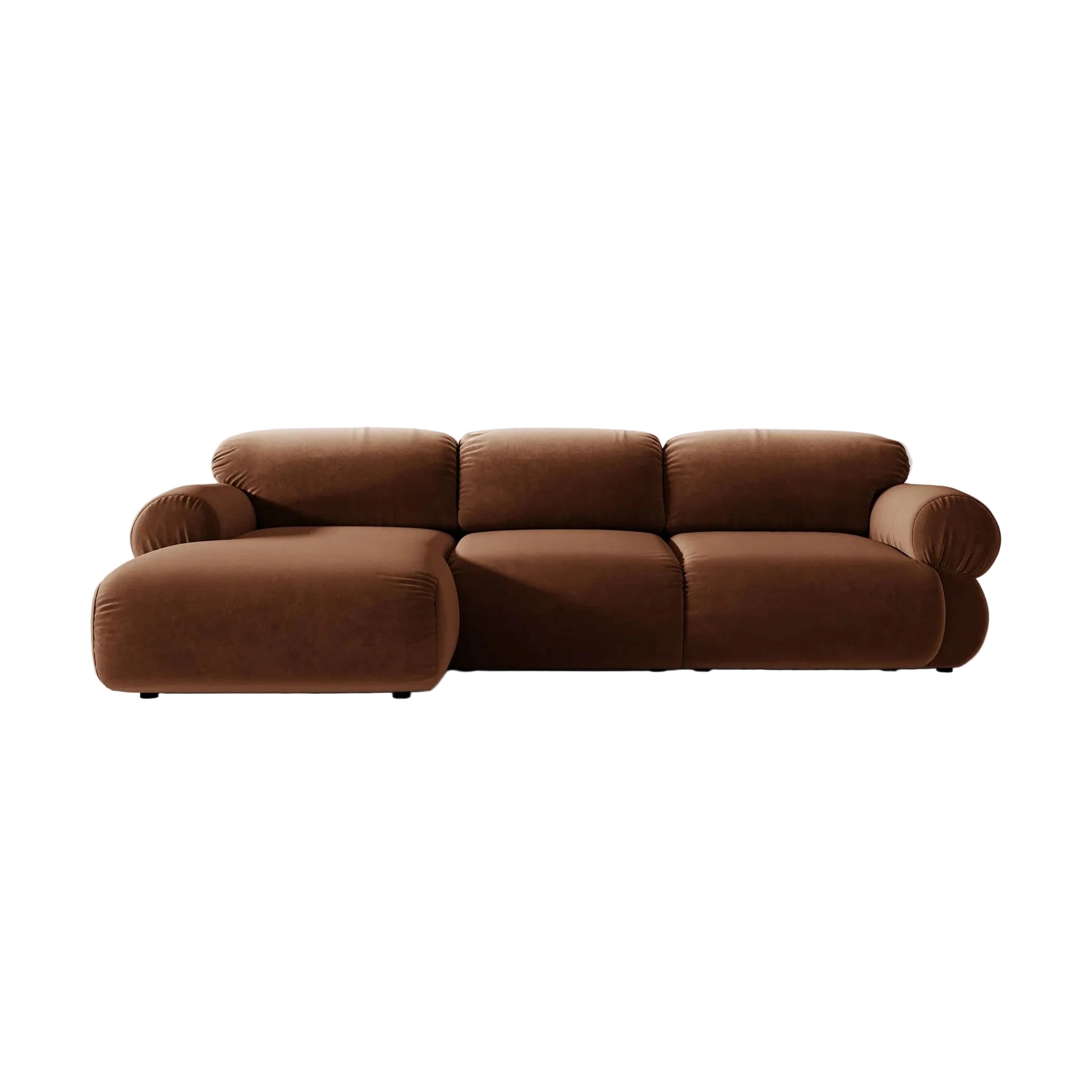 3-sitziger Samt-Ecksofa links OPHELIA in Braun