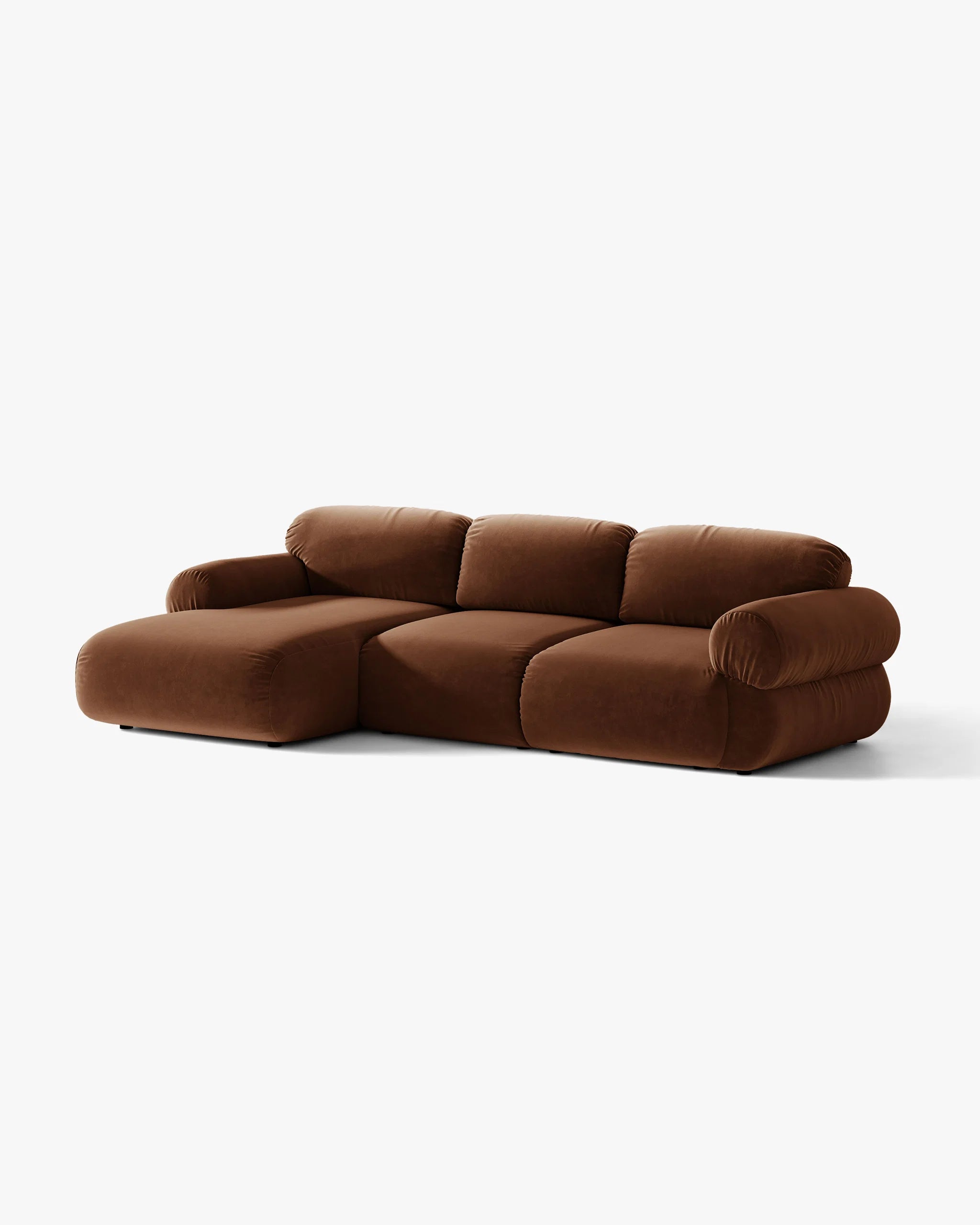 3-sitziger Samt-Ecksofa links OPHELIA in Braun