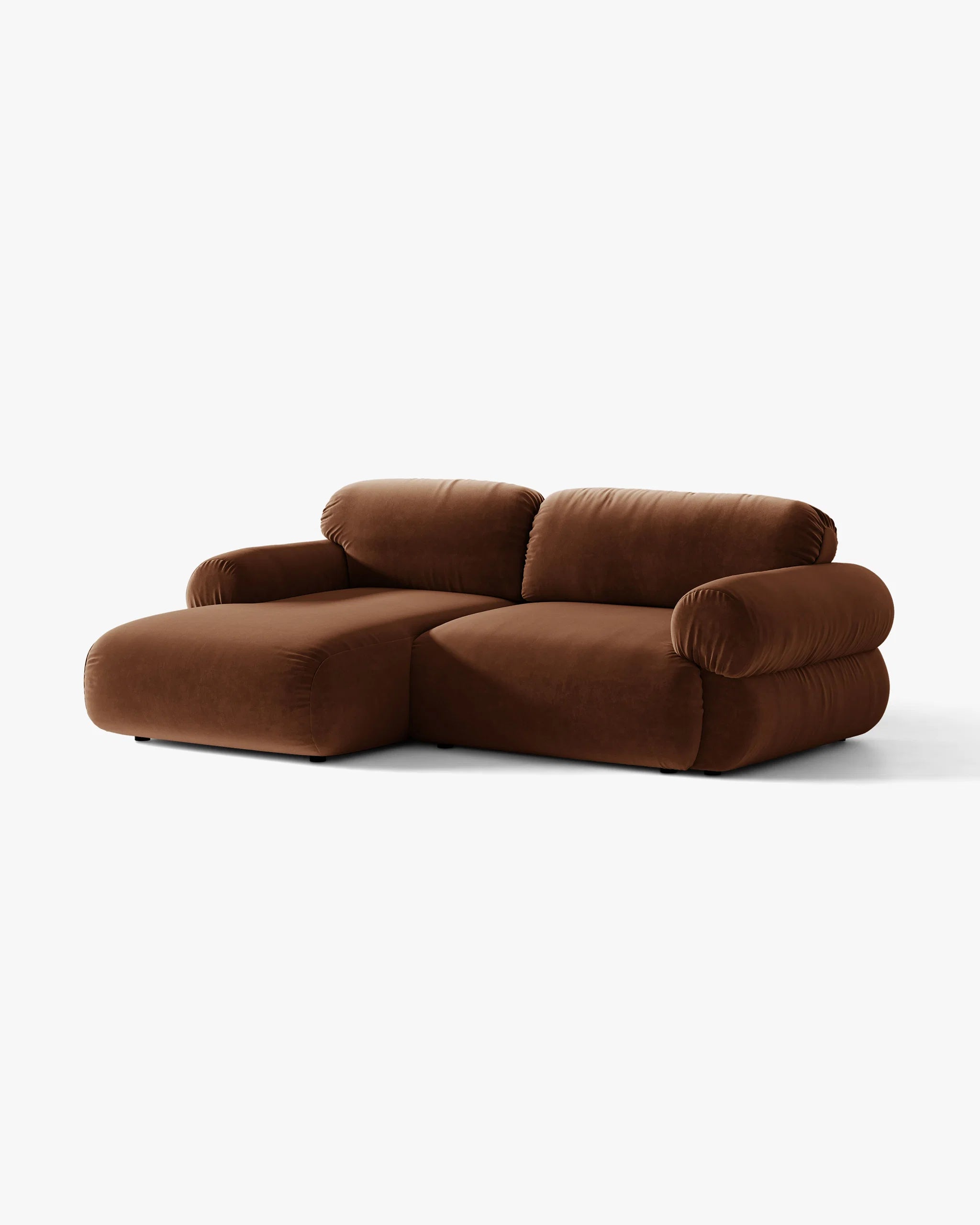 Zweisitzer-Ecksofa aus Samt links OPHELIA braun