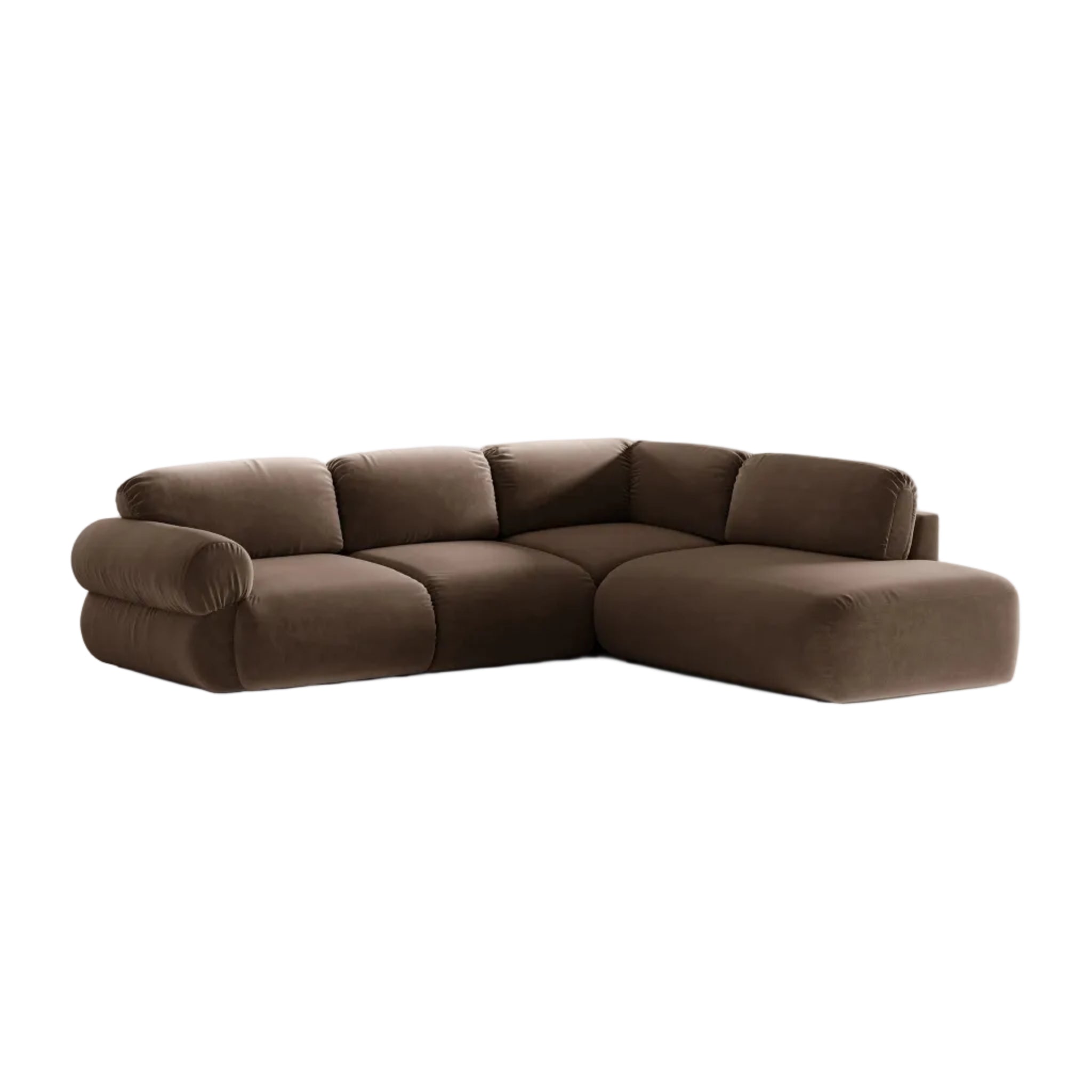 Samt-Ecksofa rechts OPHELIA in Schokoladenfarbe