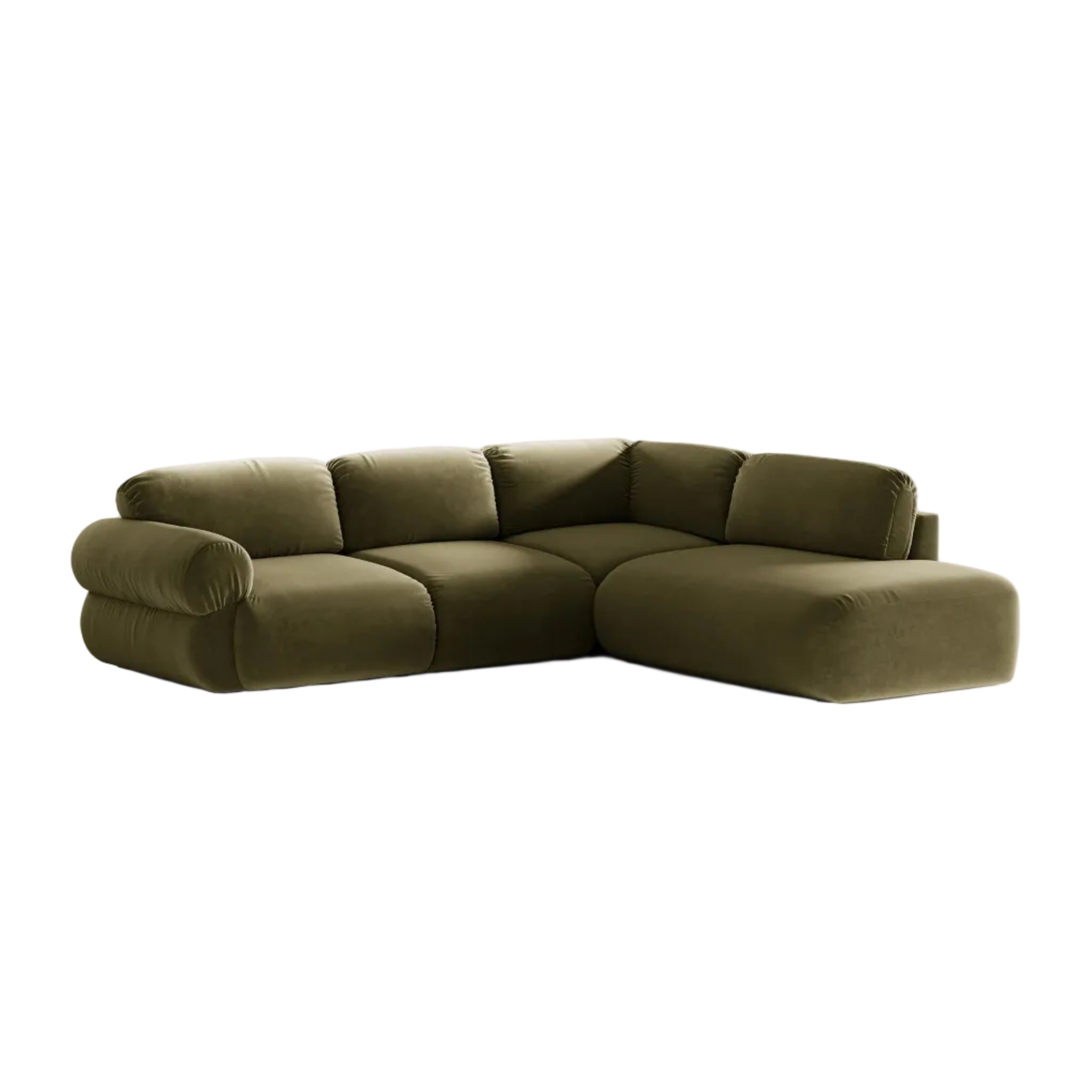 Samt-Ecksofa rechts OPHELIA in Olivgrün