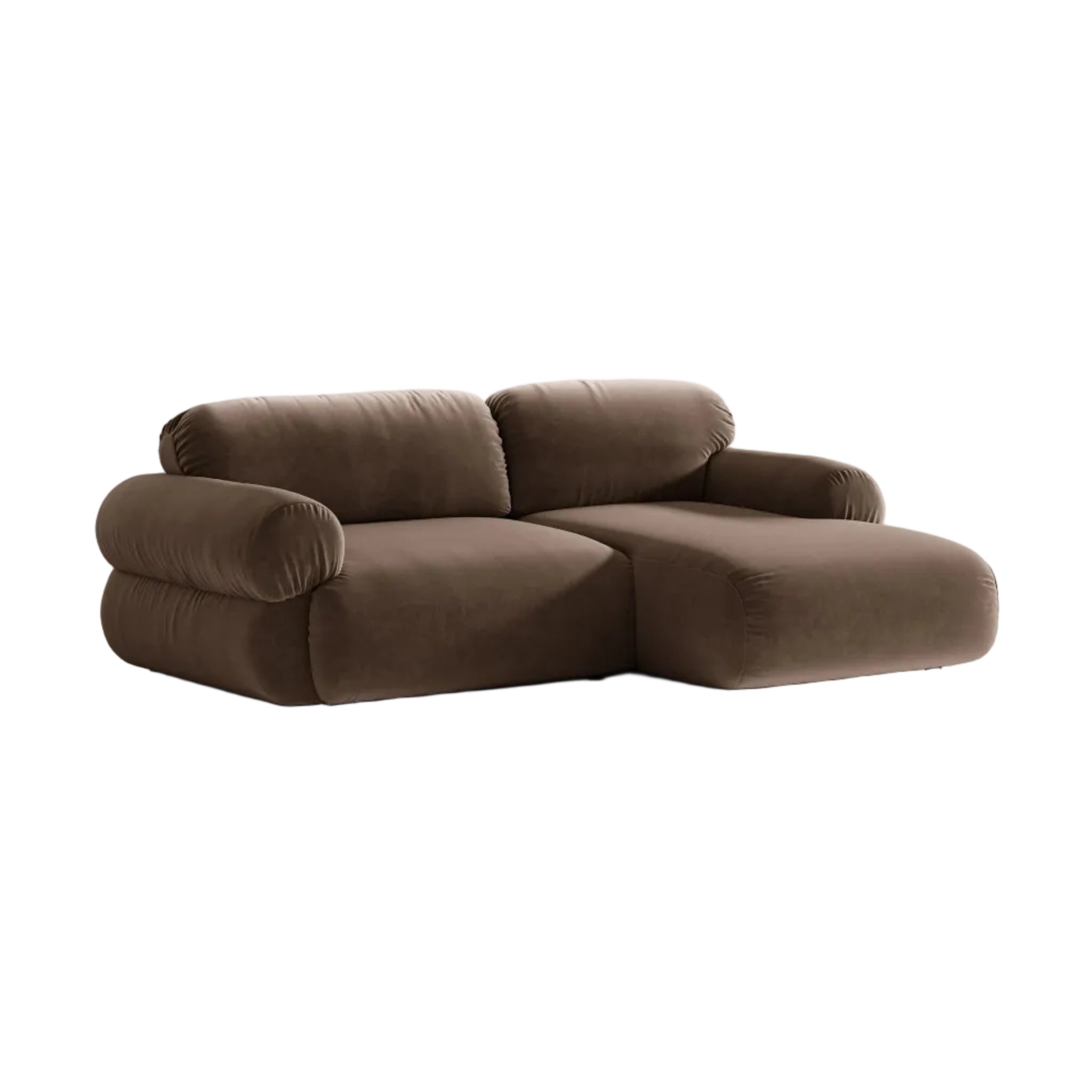 Zweisitzer-Ecksofa aus Samt, rechtsseitig, OPHELIA, schokoladenbraun