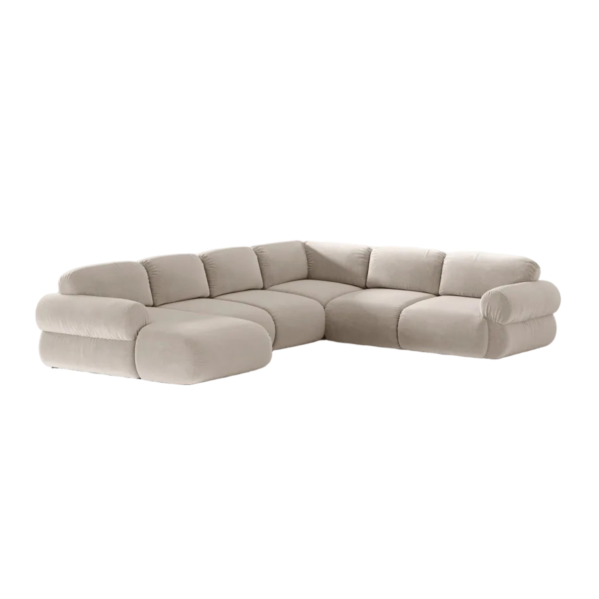 Panoramischer Samt-Ecksofa rechts OPHELIA beige