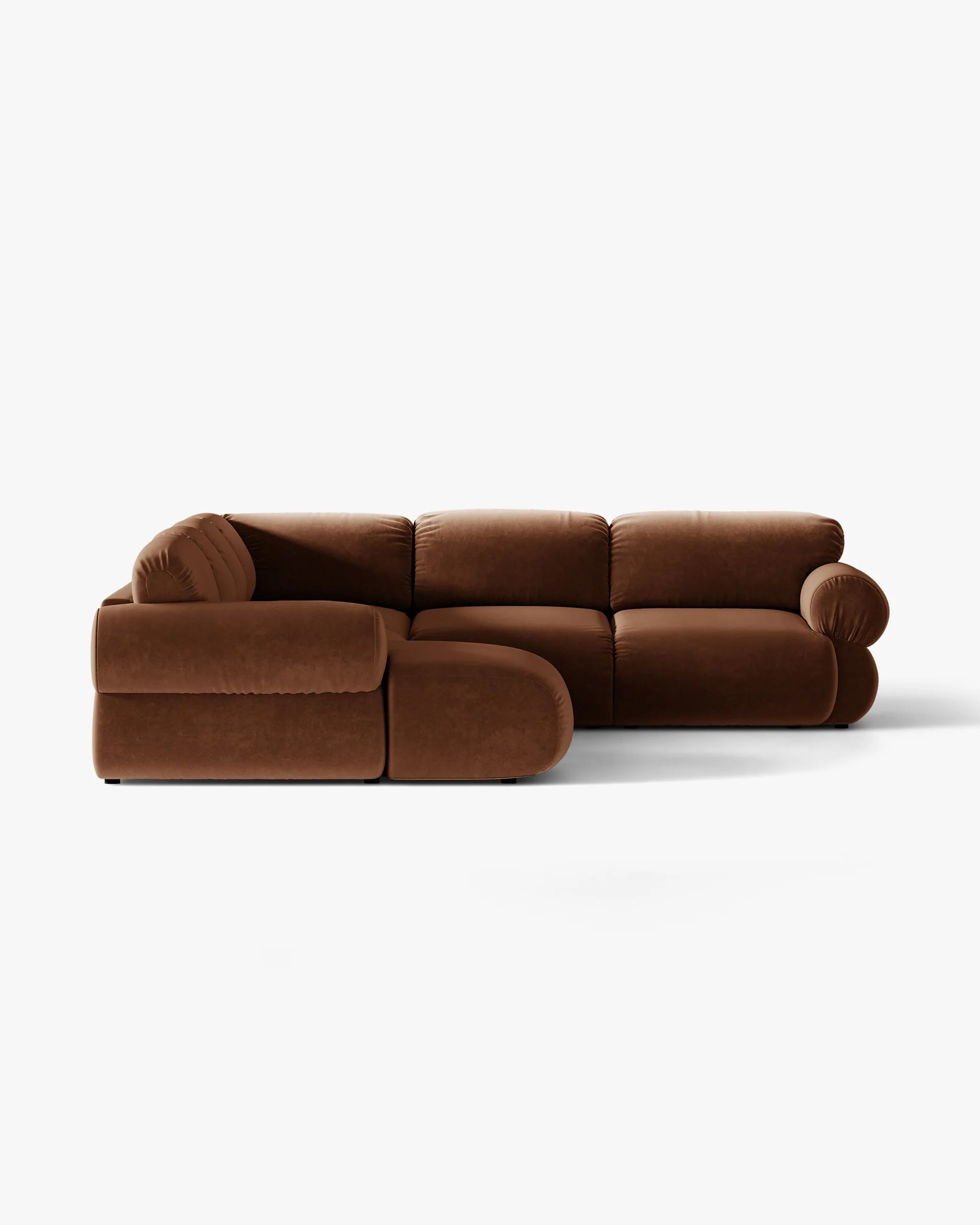 Panoramischer Samt-Ecksofa rechts OPHELIA braun